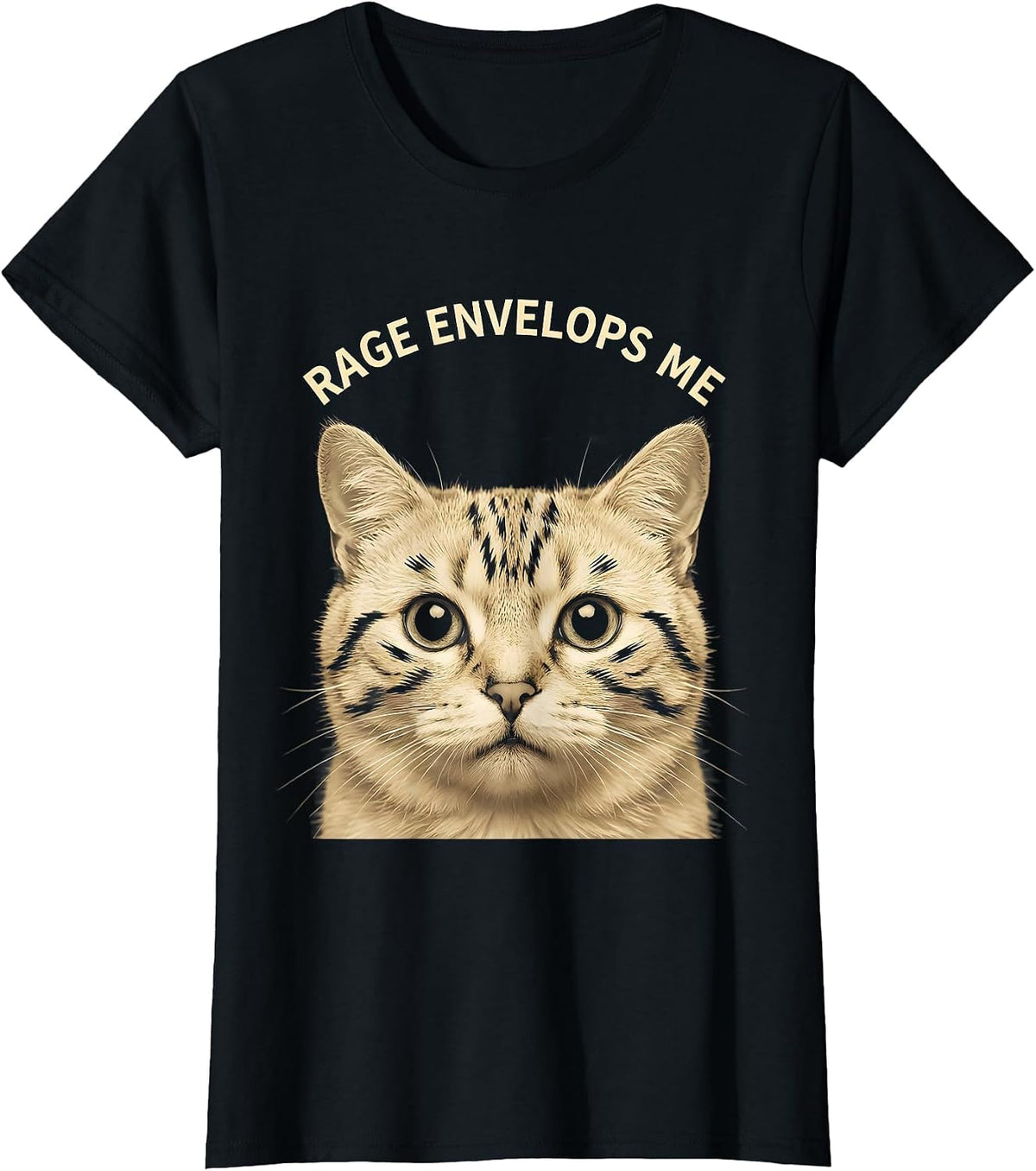 Women's Rage Envelops Me Funny Cat Meme Silly Staring Cat Lover T-Shirt - Black