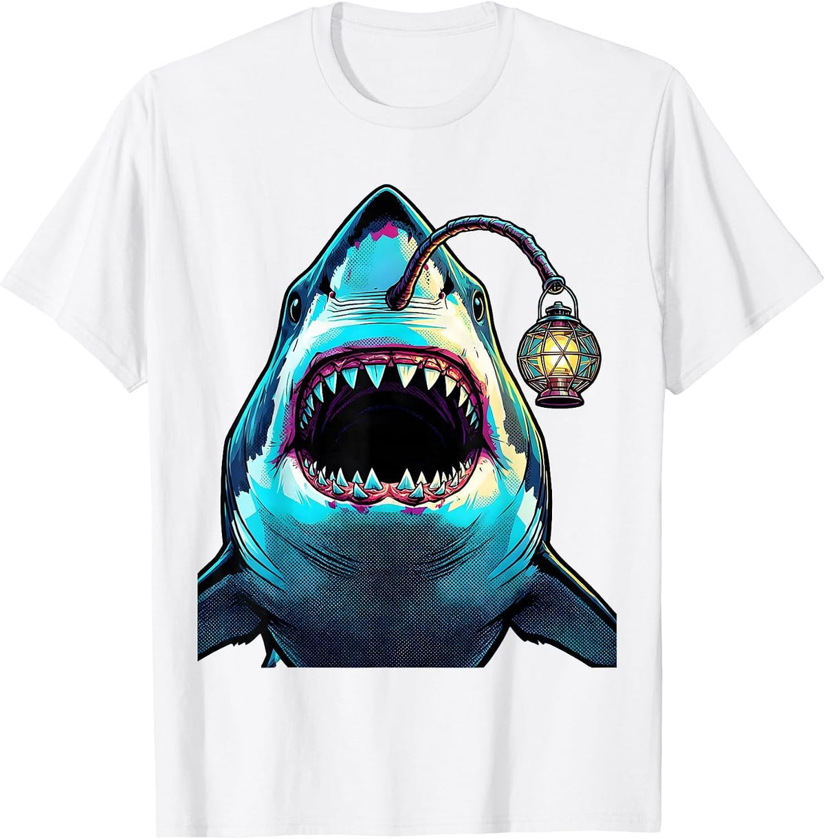 Men's Deep Sea Anglerfish Shark Lantern Illustration T-Shirt - White