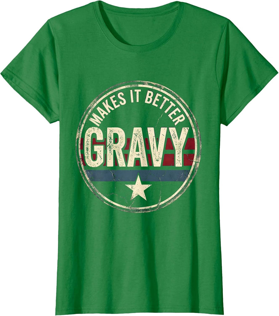 Women's Gravy Makes It Better Turkey Dinner Design T-Shirt - Kelly Green