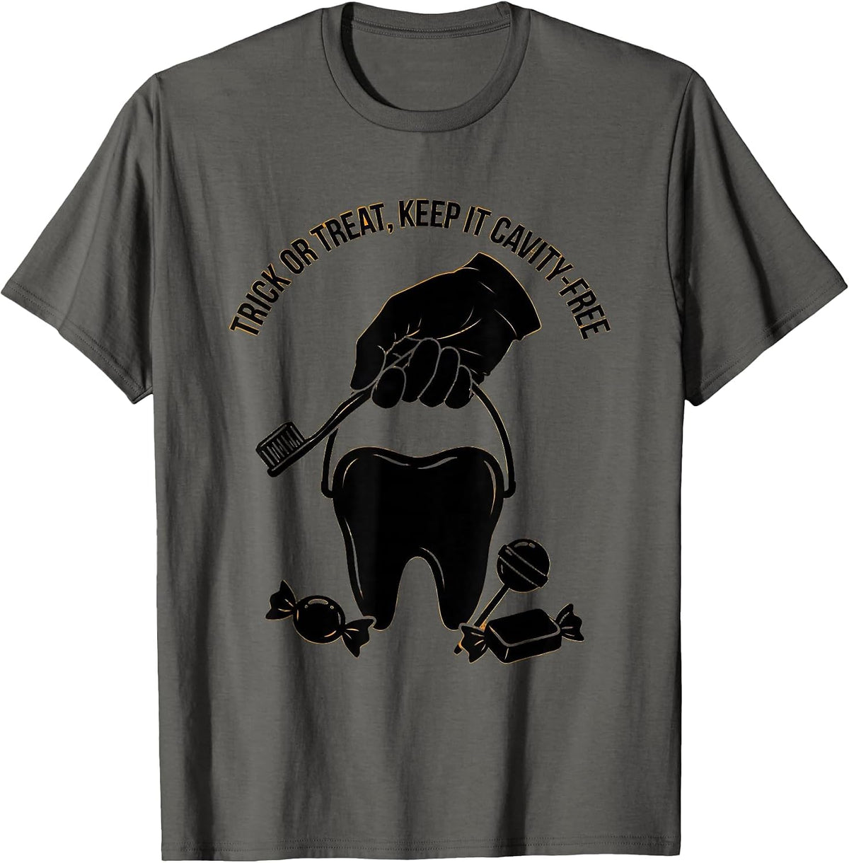 Trick Or Treat Keep It Cavity-Free Dental Humor Halloween T-Shirt - Asphalt Grey