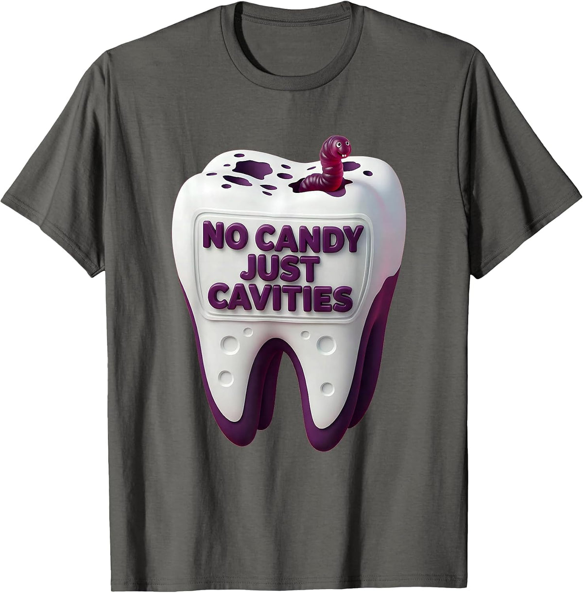 No Candy Just Cavities Halloween Dental Design T-Shirt - Asphalt Grey