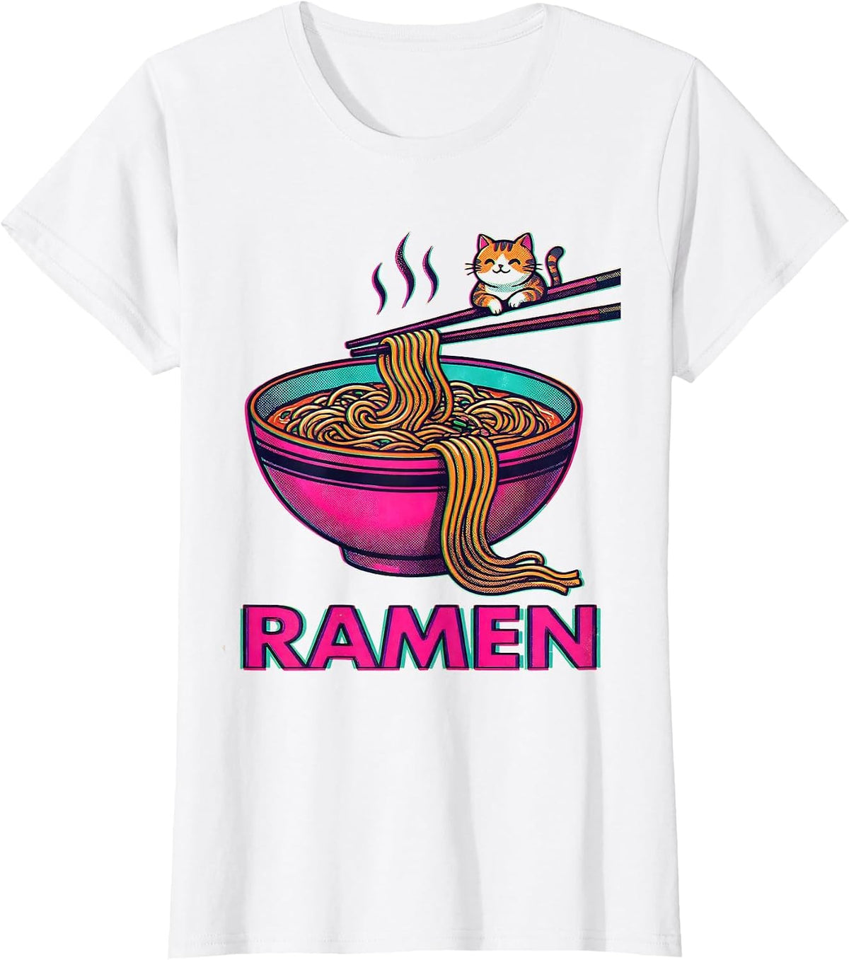 Women's RAMEN Kawaii Anime Cat Ramen Lover Funny Japanese Humor T-Shirt - White