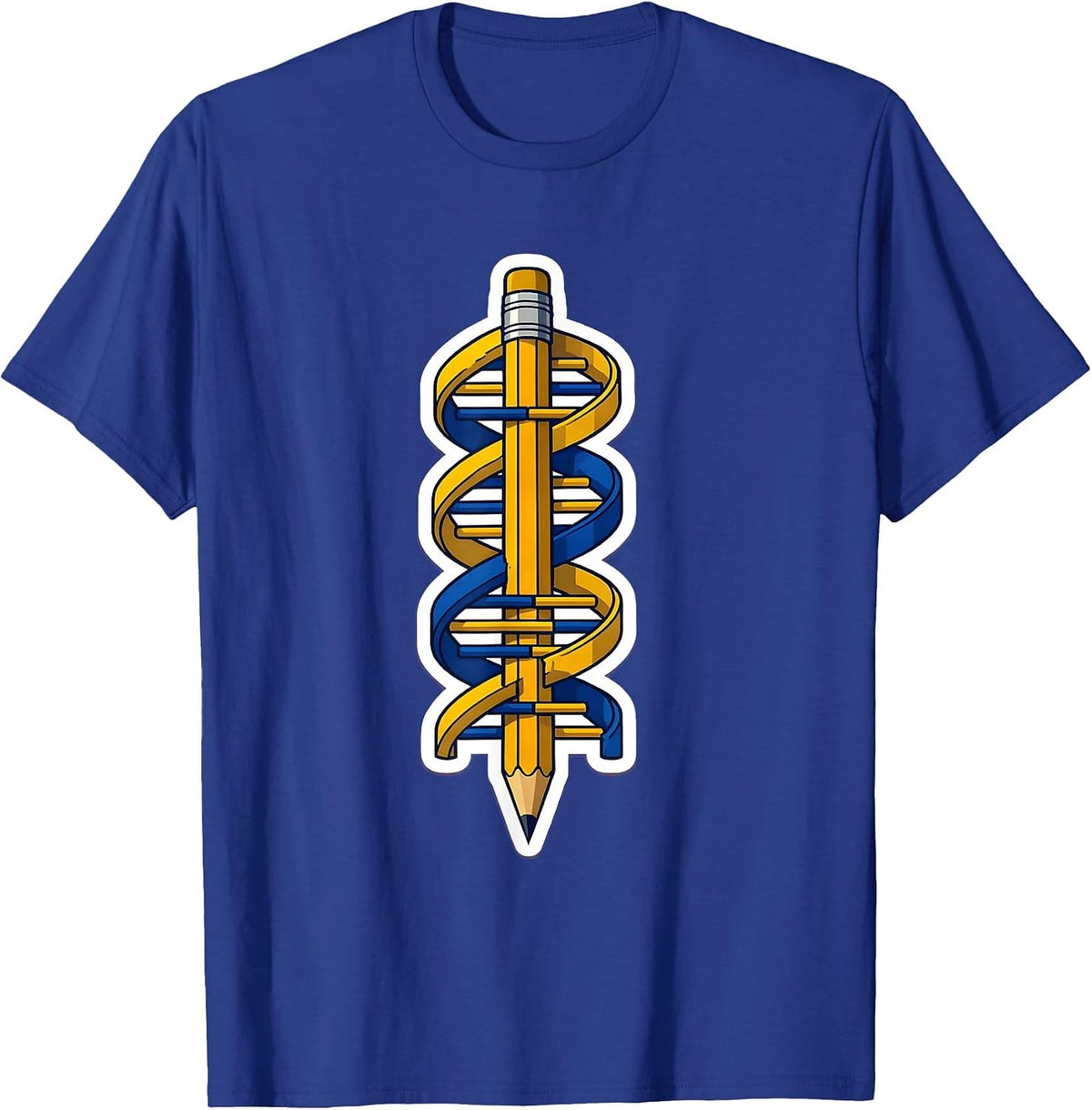 Men's DNA Helix Wrapped Around a Pencil Science Art T-Shirt - Royal Blue