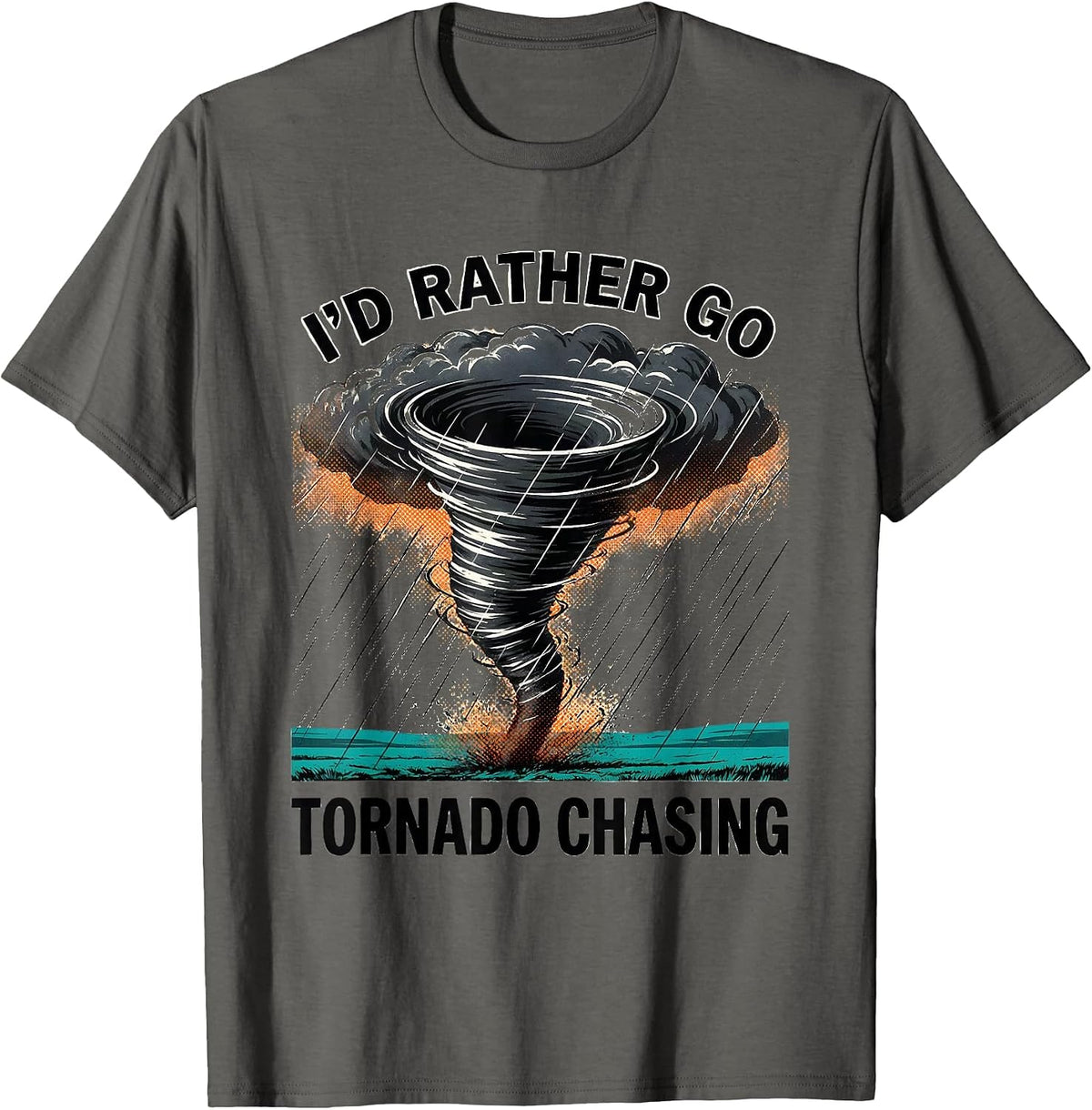 I'd Rather Go Tornado Chasing Risograph Storm Chaser T-Shirt - Asphalt Grey