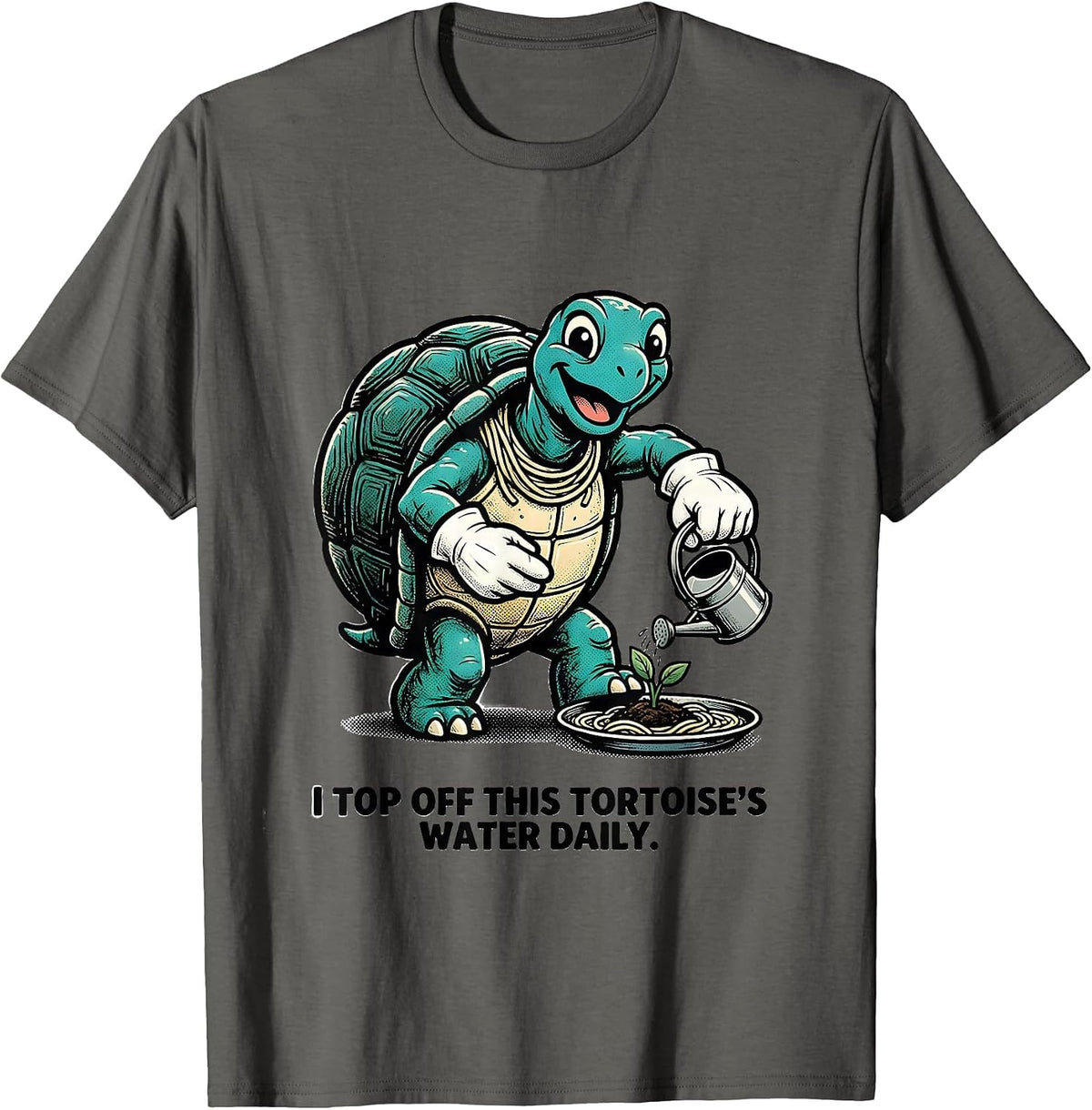 Men's I Top Off This Tortoise's Water Daily Retro Cartoon Turtle T-Shirt - Asphalt Grey