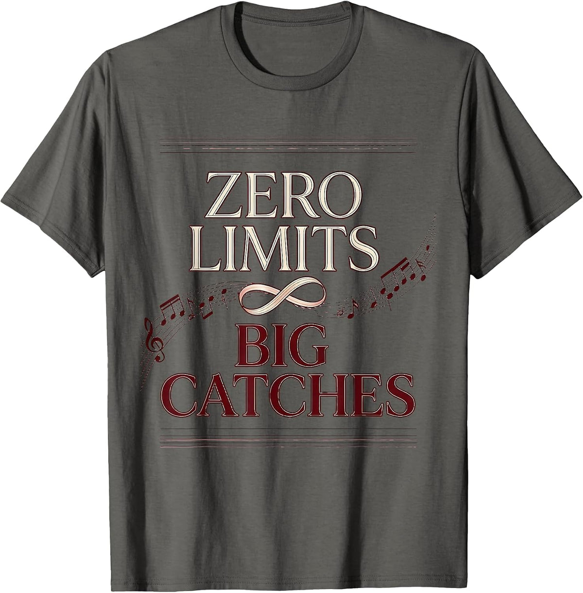 Zero Limits Big Catches Fishing Design T-Shirt - Asphalt Grey