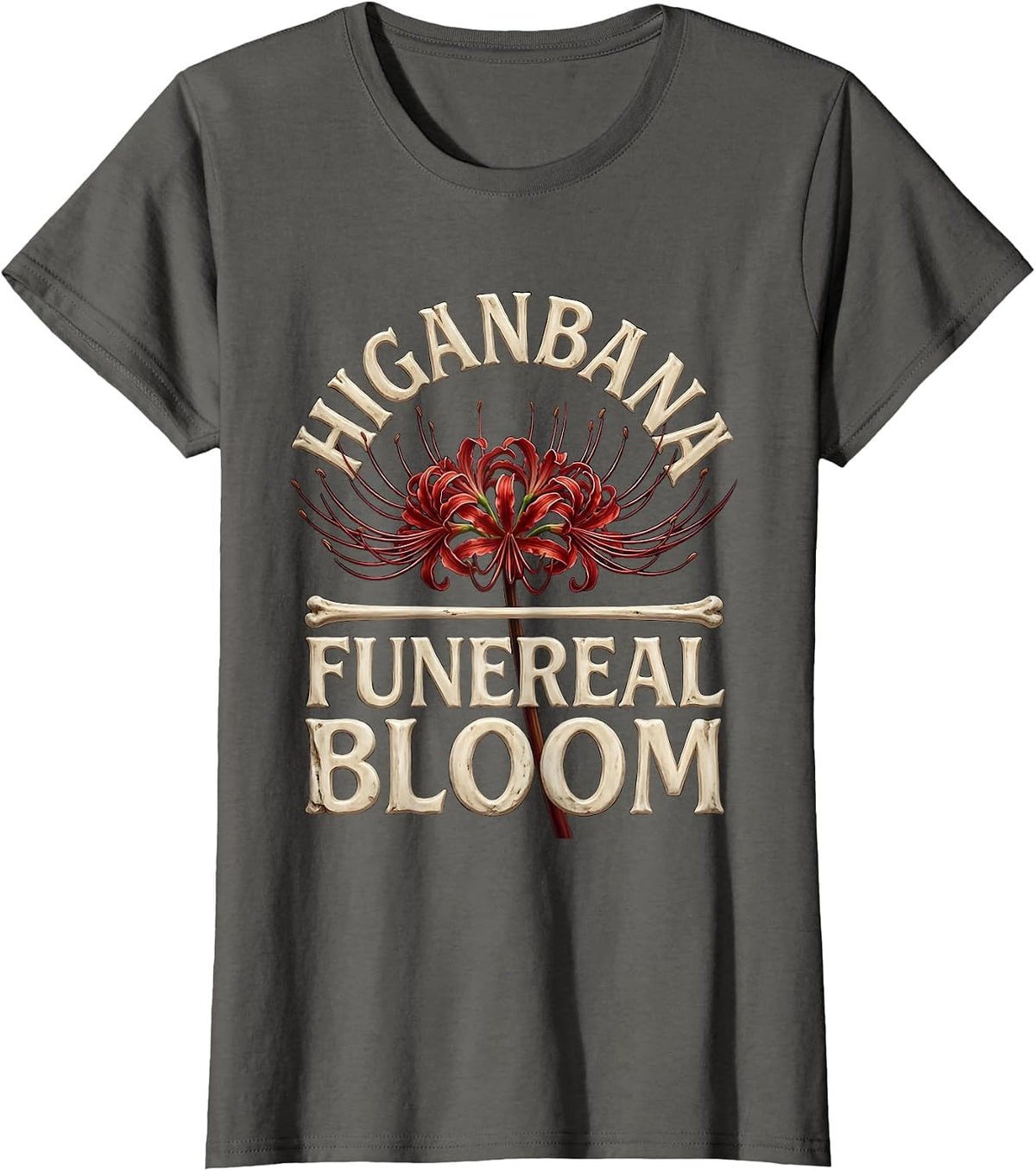 Women's Higanbana Funereal Bloom Horror Anime Kawaii Goth Aesthetic T-Shirt - Asphalt Grey