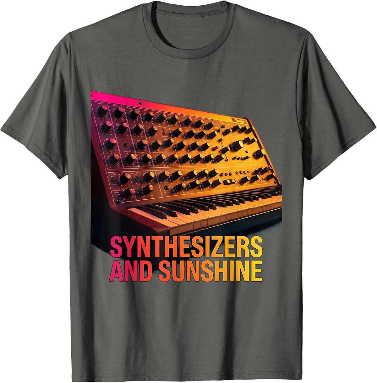 Synthesizers and Sunshine Retro 80s Design T-Shirt - Asphalt Grey