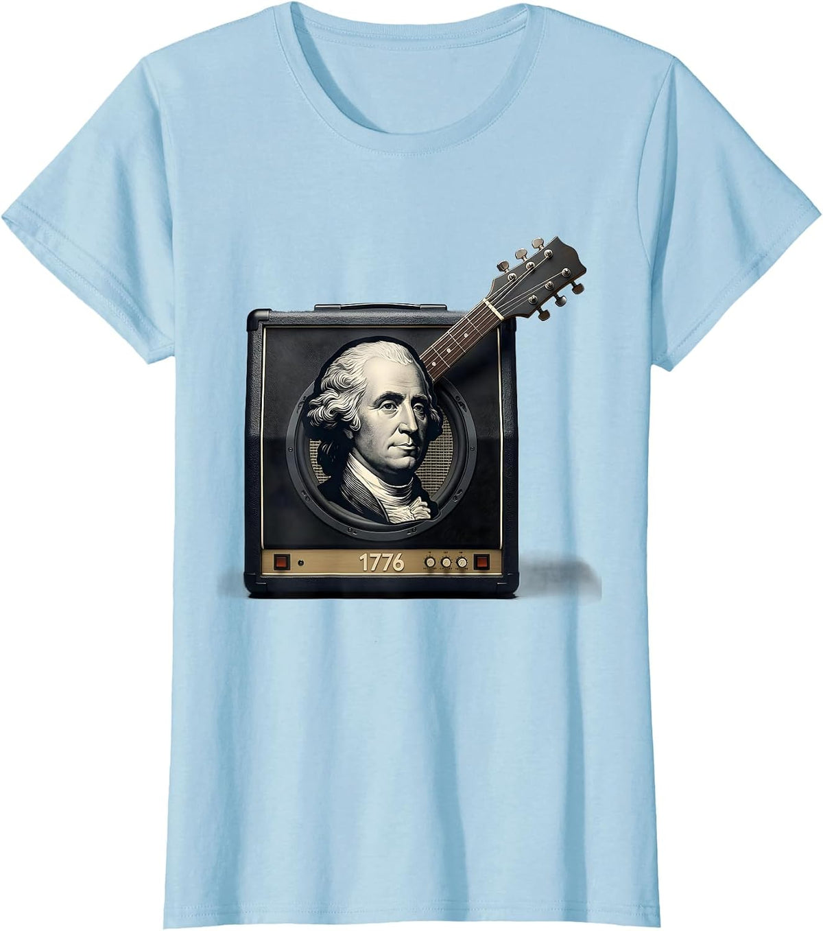 Women's 1776 Editorial Conceptual Patriotic Guitar Rocker 250th T-Shirt - Baby Blue