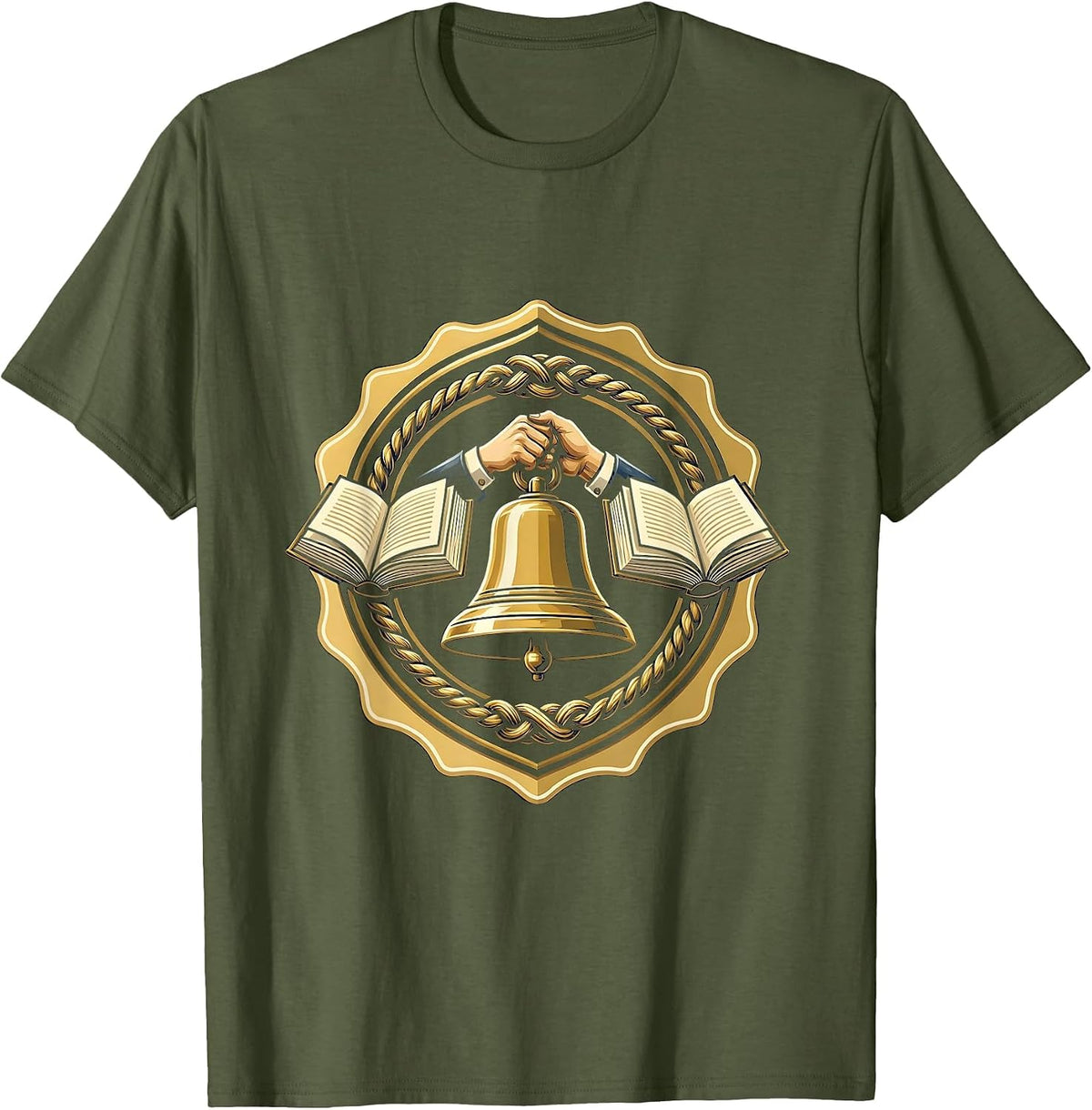 First Grade Teacher Old School Bell Graphic T-Shirt - Olive Green