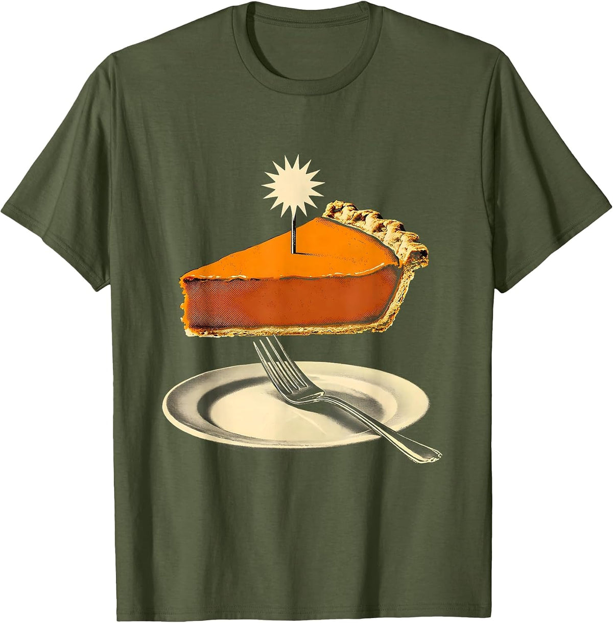 Men's Pumpkin Pie Wedge Playful Thanksgiving Pie Lover Humor T-Shirt - Olive Green