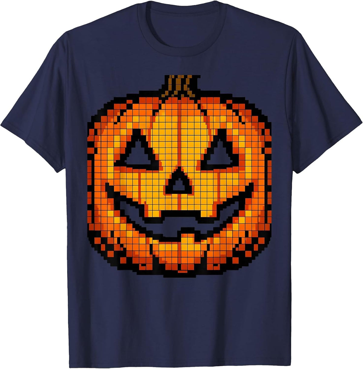 Men's Oversized Jack-O-Lantern Mask Pixel Art Halloween Costume T-Shirt - Navy Blue
