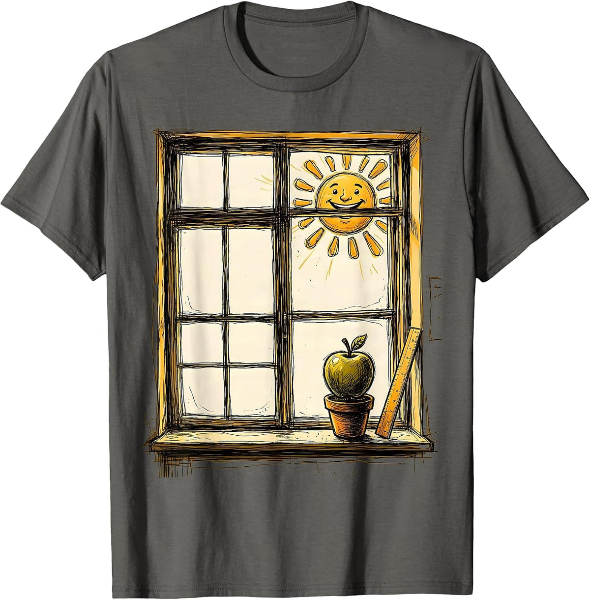 First Grade Teacher Sunshine Classroom Window T-Shirt - Asphalt Grey