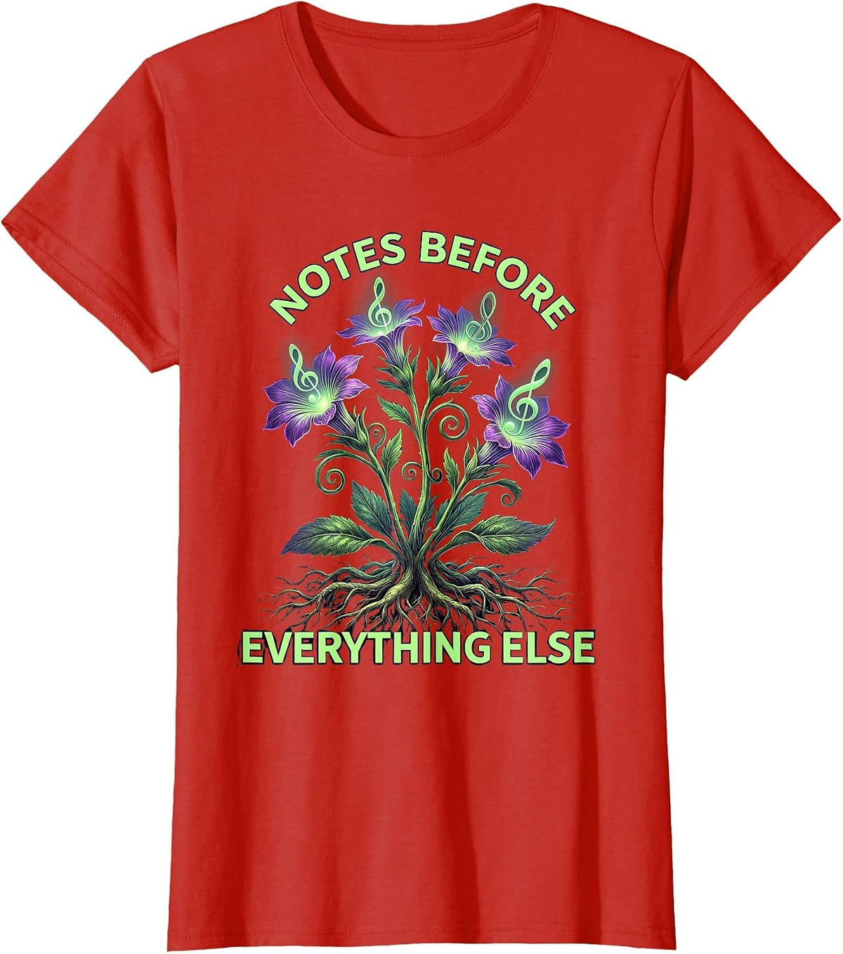 Women's Notes Before Everything Else Music Teacher Design T-Shirt - Red