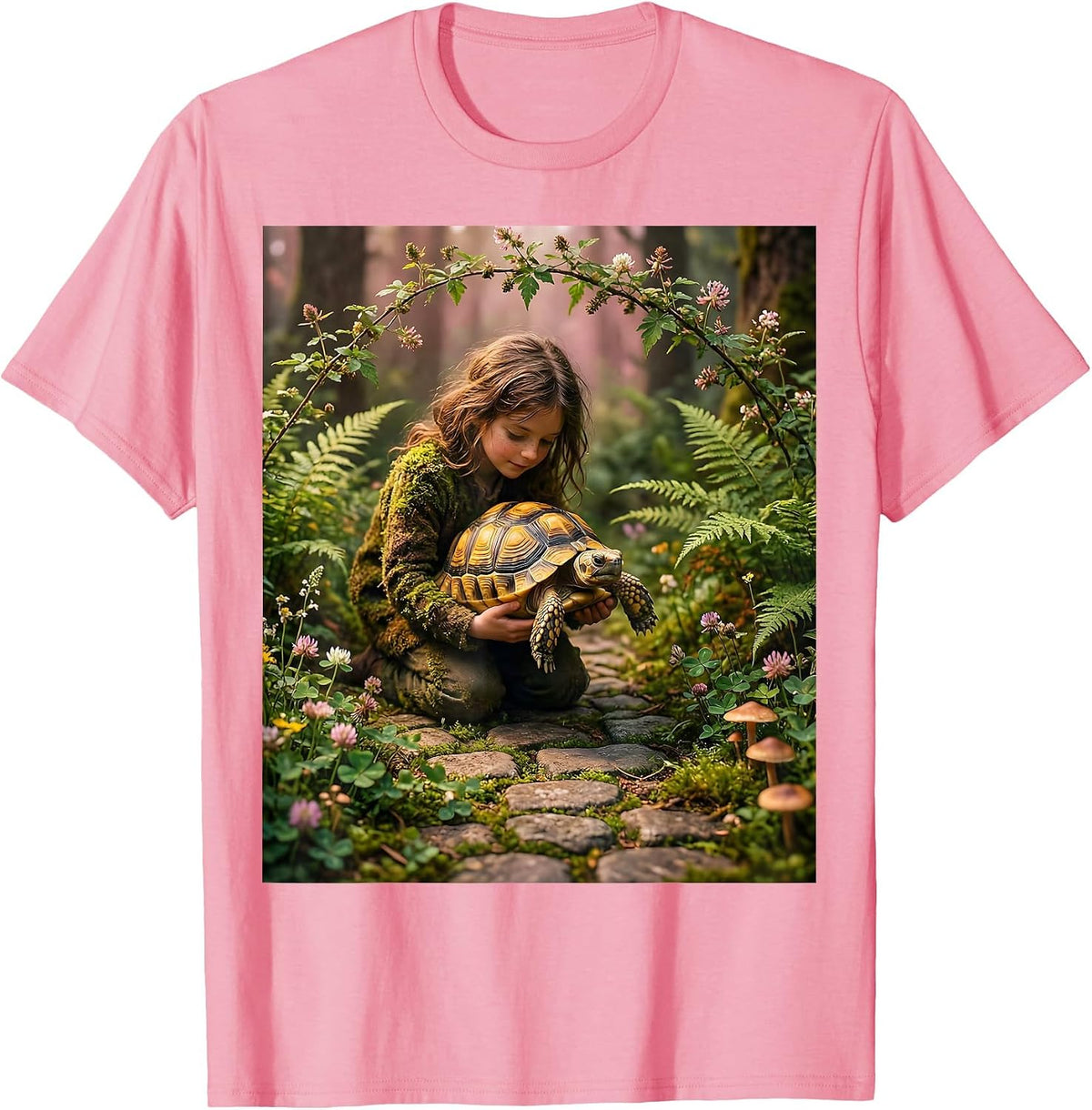 Men's Kindness in Action Tortoise Crossing Helper Tee T-Shirt - Pink