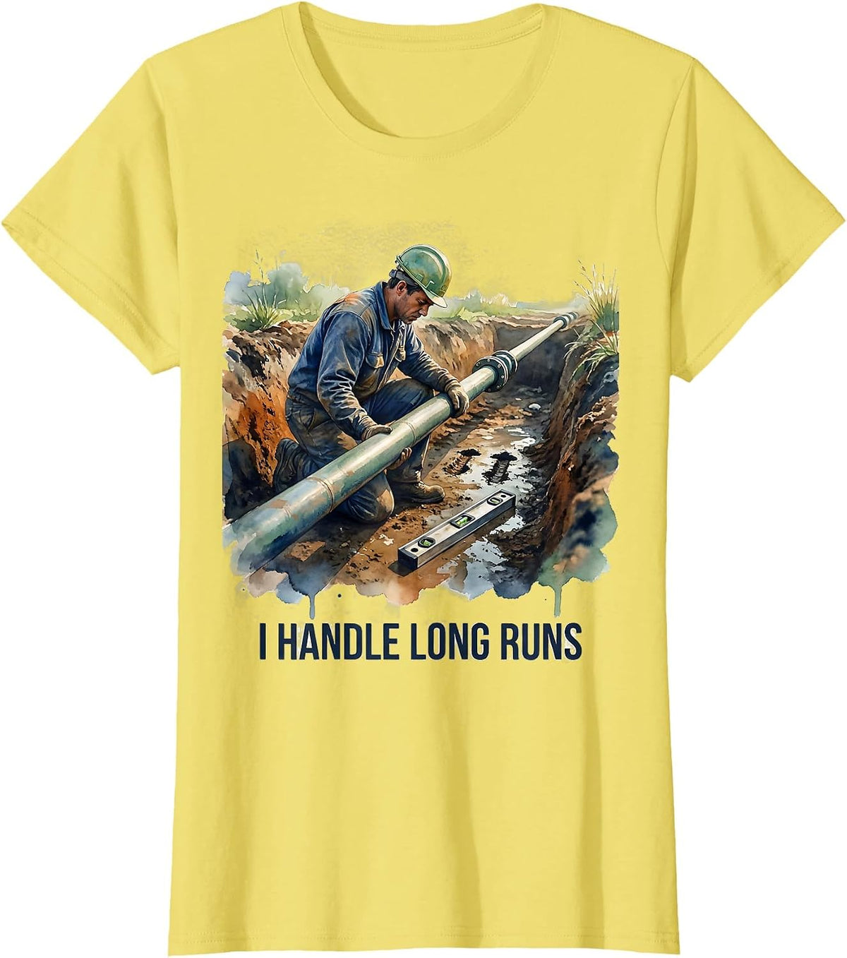 I Handle Long Runs Funny Pipefitter Plumber Occupational T-Shirt - Lemon Yellow
