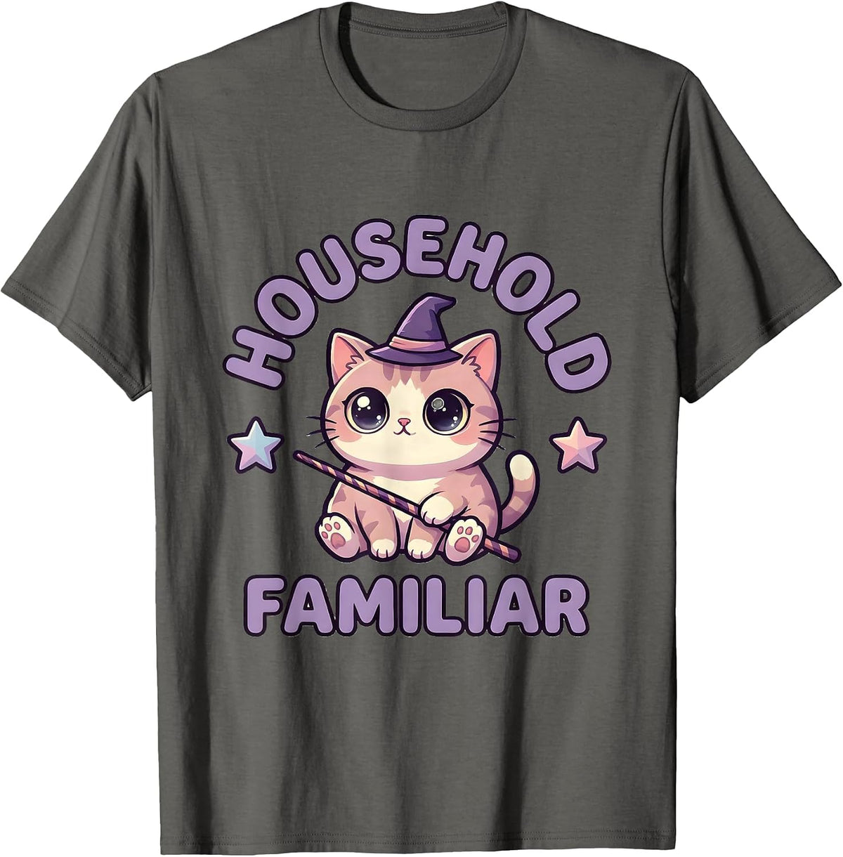 Men's Household Familiar Cute Kawaii Pastel Goth Cat Character T-Shirt - Asphalt Grey