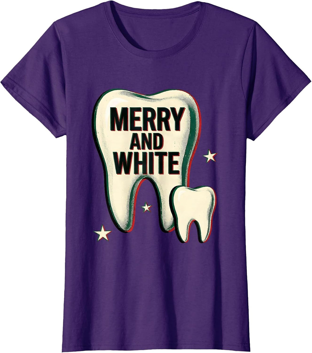 Women's Merry and White Funny Dental Christmas Dentist Dental T-Shirt - Purple