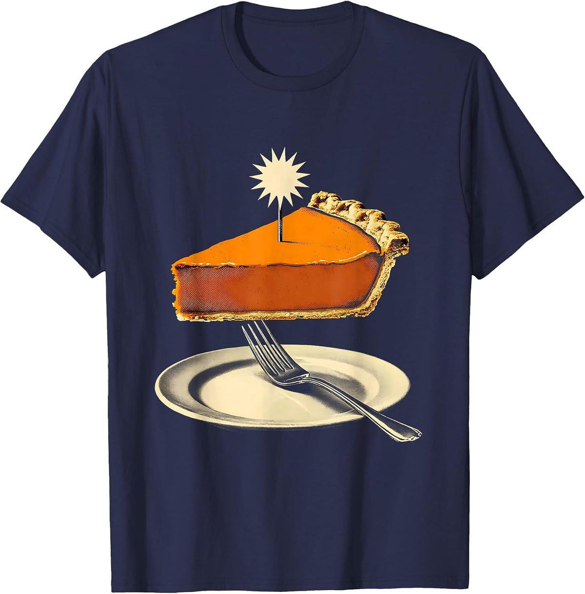 Men's Pumpkin Pie Wedge Playful Thanksgiving Pie Lover Humor T-Shirt - Navy Blue