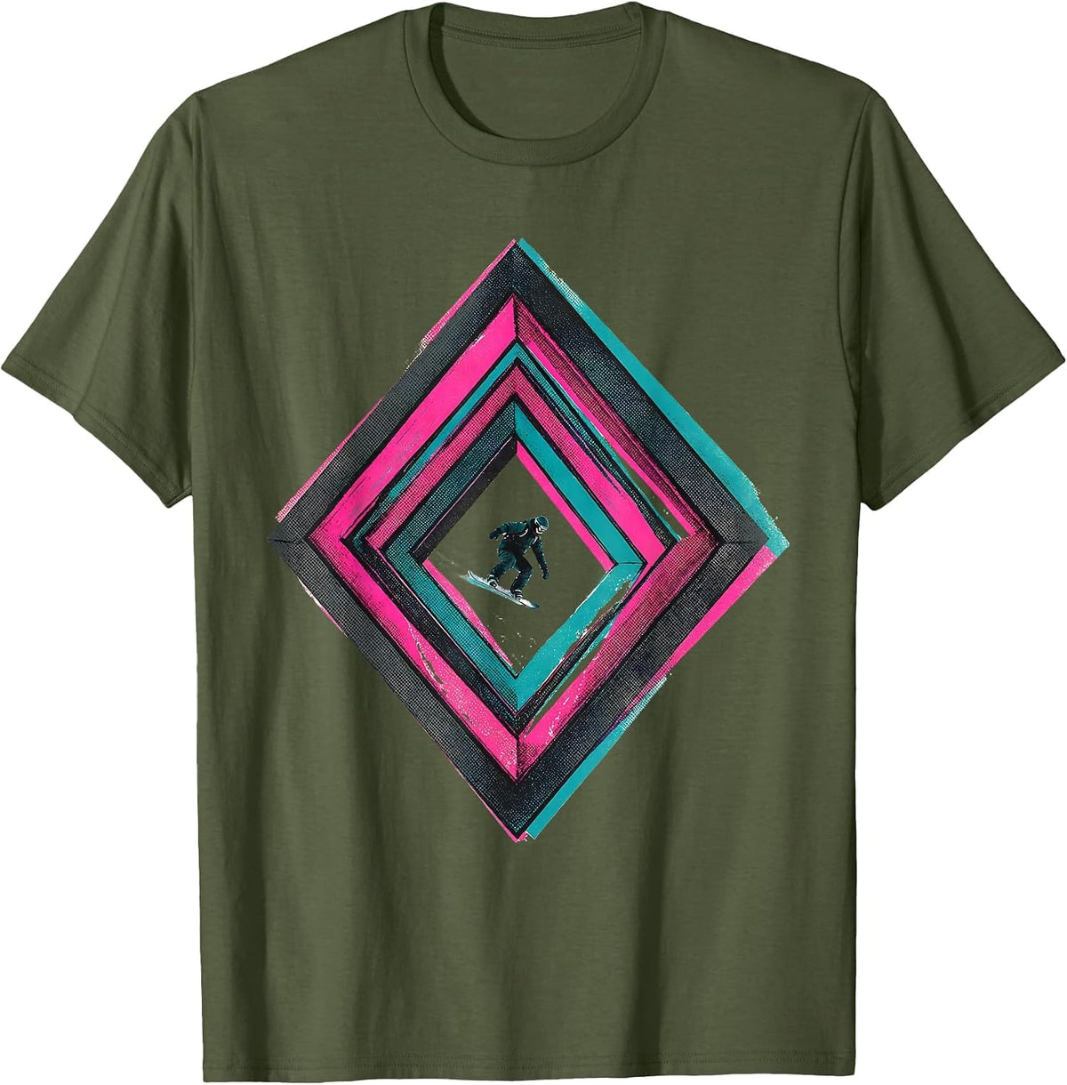 Double Diamond Grading Gate Snowboarder Dad Humor T-Shirt - Olive Green