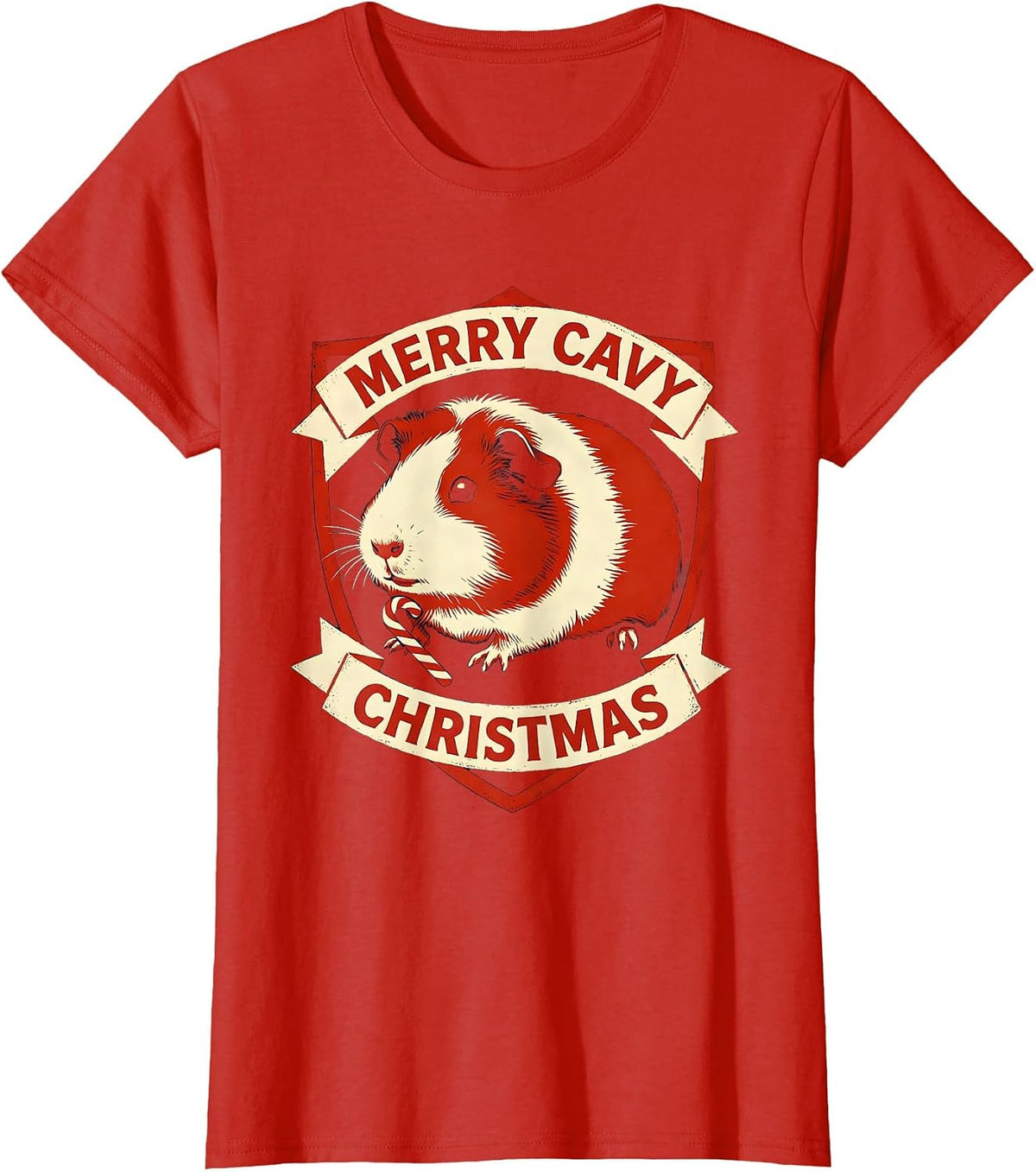 Women's Merry Cavy Christmas Funny Guinea Pig Pet Lover Holiday T-Shirt - Red