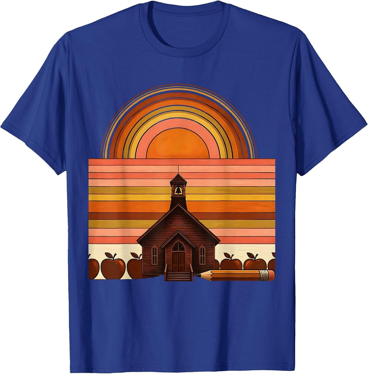 3rd Grade Teacher Schoolhouse Sunrise Graphic T-Shirt - Royal Blue
