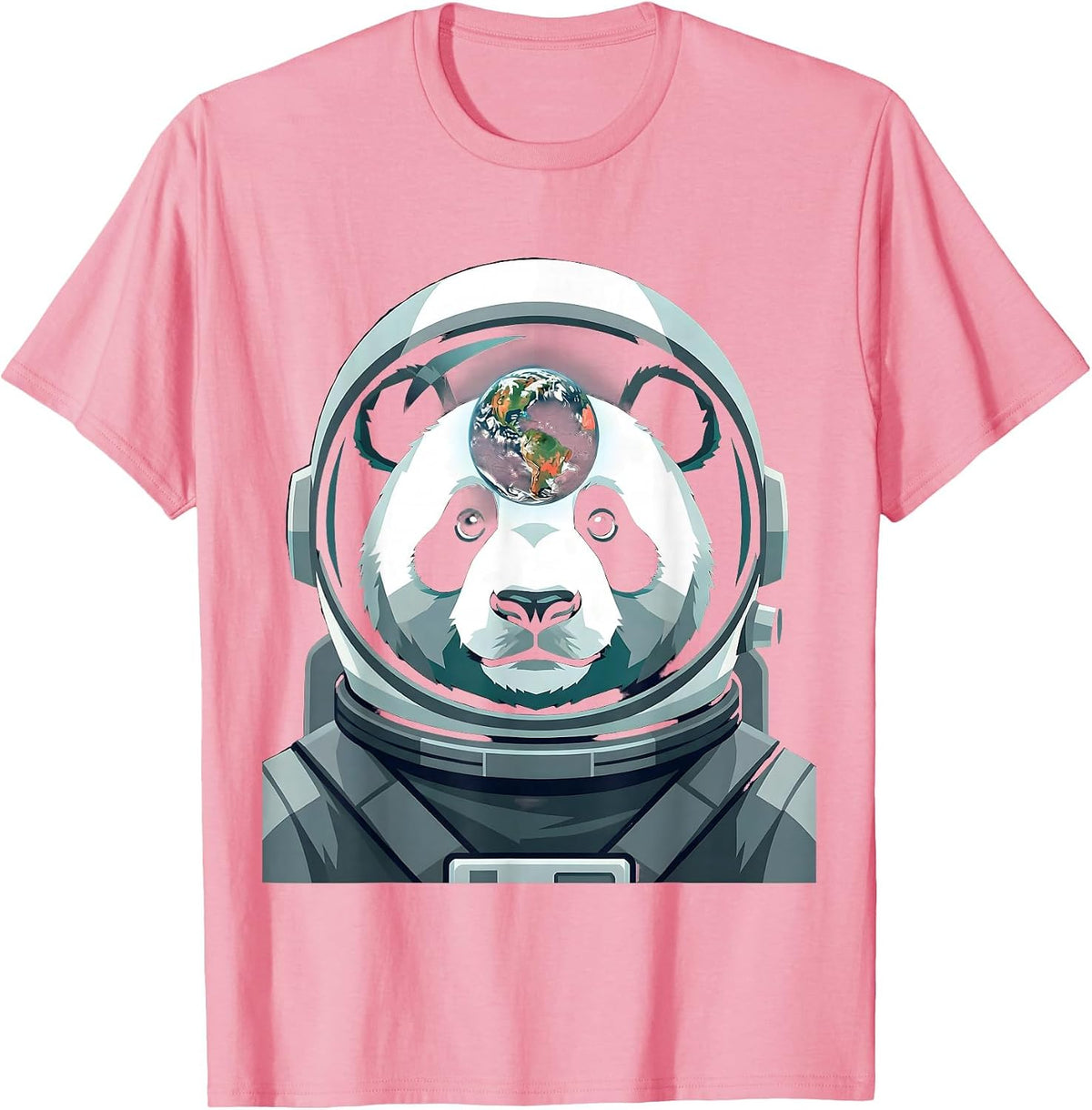 Panda Astronaut Helmet Earth Reflection Space Art T-Shirt - Pink