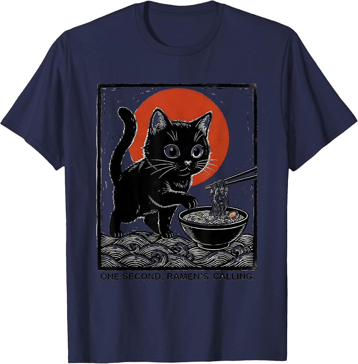 Men's One Second, Ramen's Calling Funny Kawaii Anime Cat Gift T-Shirt - Navy Blue
