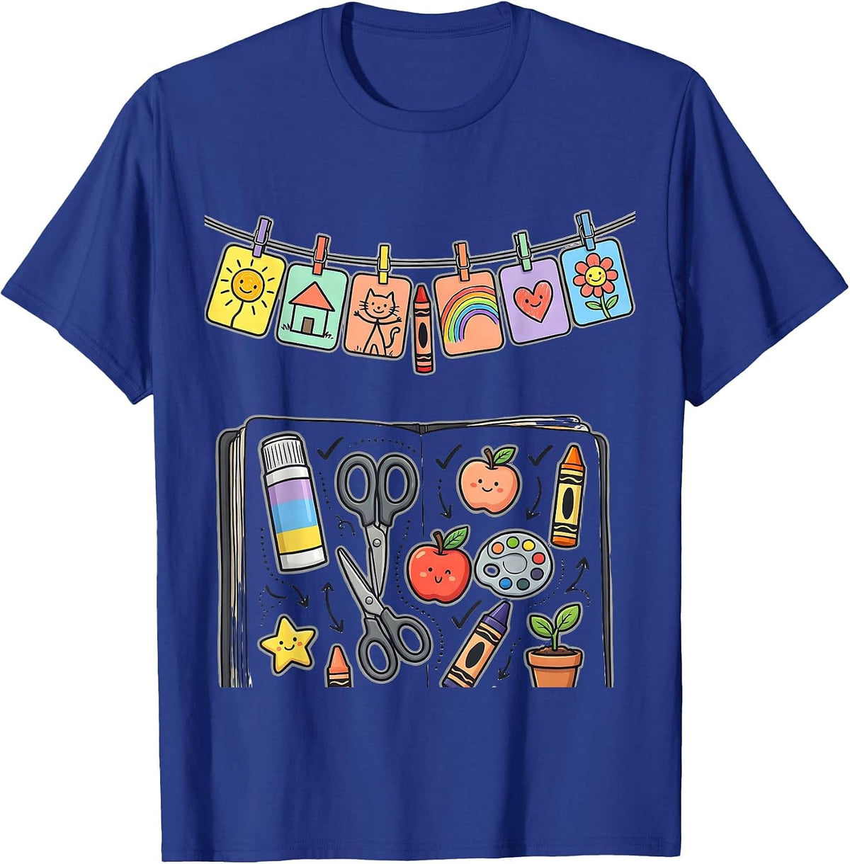 Men's Kindergarten Teacher Clothesline Kids Art Design T-Shirt - Royal Blue