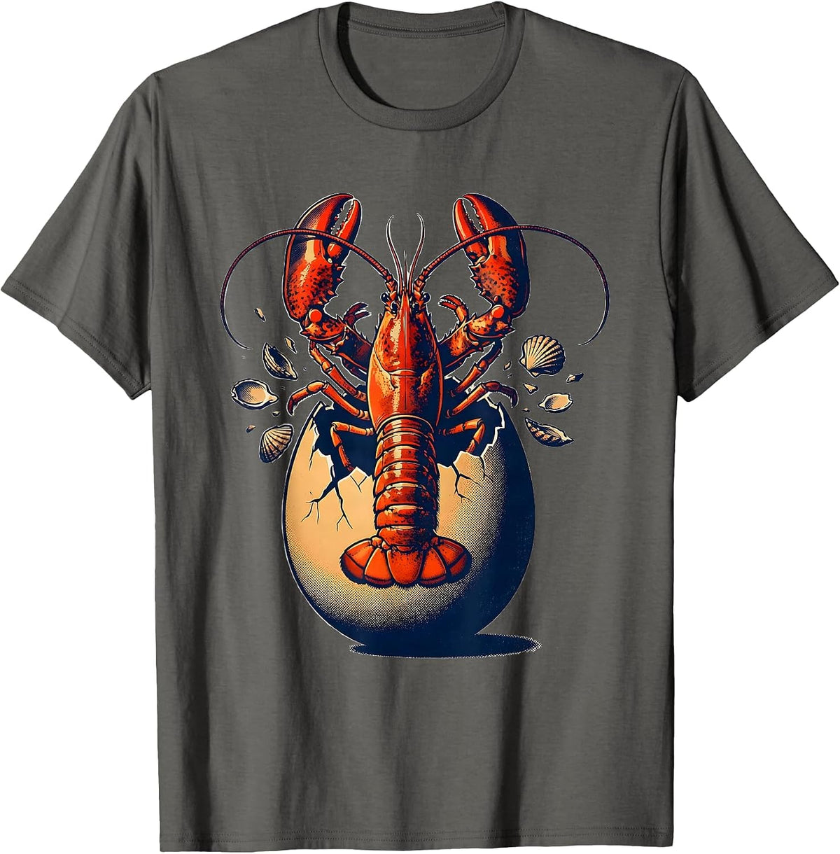 Men's Lobster Hatching From Barnacle-Covered Egg T-Shirt - Asphalt Grey
