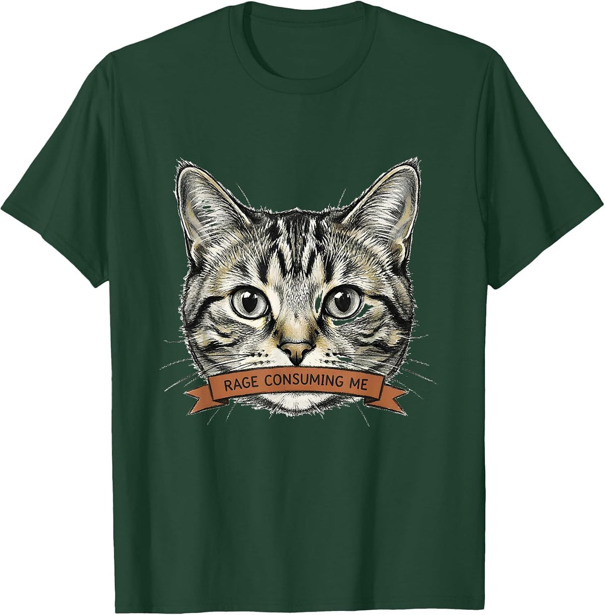 Rage Consuming Me Funny Silly Staring Cat Meme Cat Lover T-Shirt - Dark Green