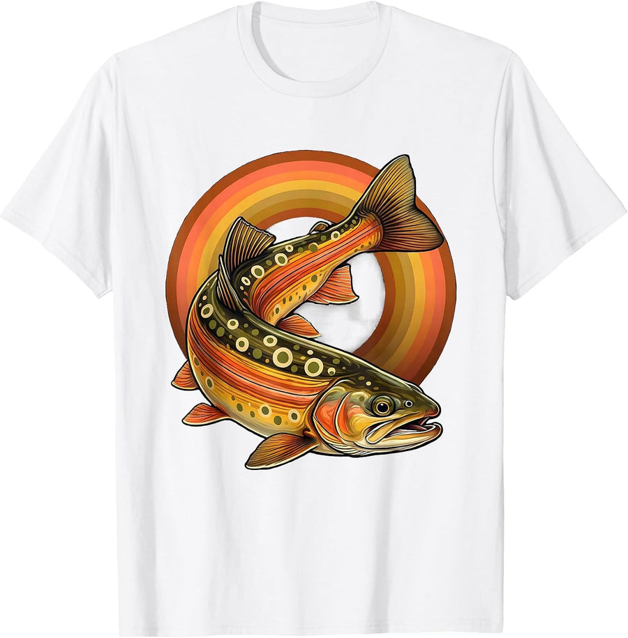 Brook Trout Vivid Spotted Markings Fishing Illustration T-Shirt - White