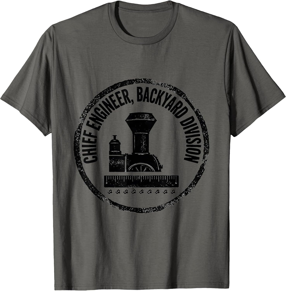 Chief Engineer Backyard Division Vintage Steam Train T-Shirt - Asphalt Grey