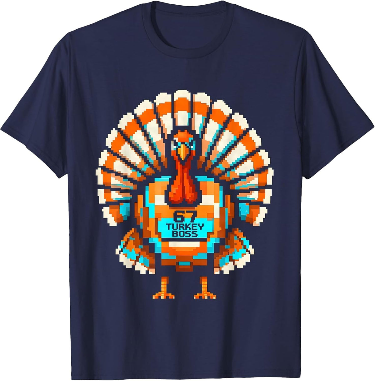 67 Turkey Boss Pixel Art Gen Z Alpha Meme Slang Thanksgiving T-Shirt - Navy Blue