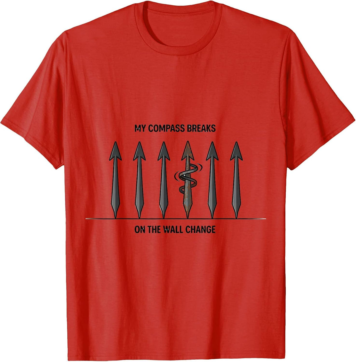 Men's My Compass Breaks On The Wall Change Funny Dance Lover Line T-Shirt - Red
