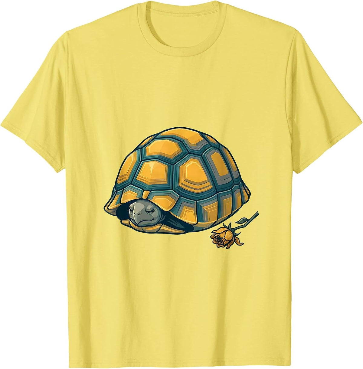 Men's Tortoise Humor Flat Vector Turtle Lover Gift T-Shirt - Lemon Yellow