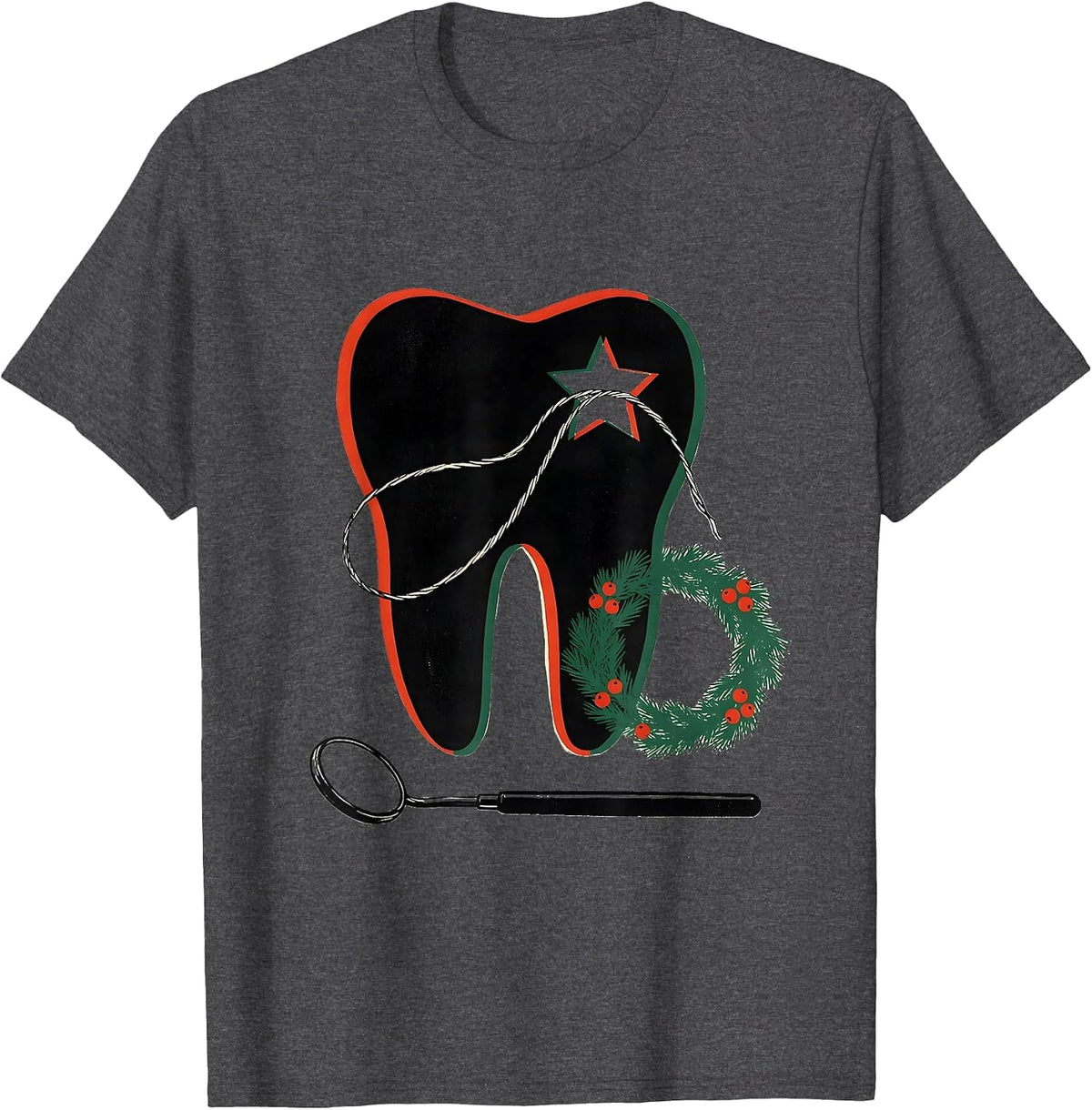 Men's Broad Molar Floss Star Dental Staff Christmas Humor T-Shirt - Dark Heather Grey