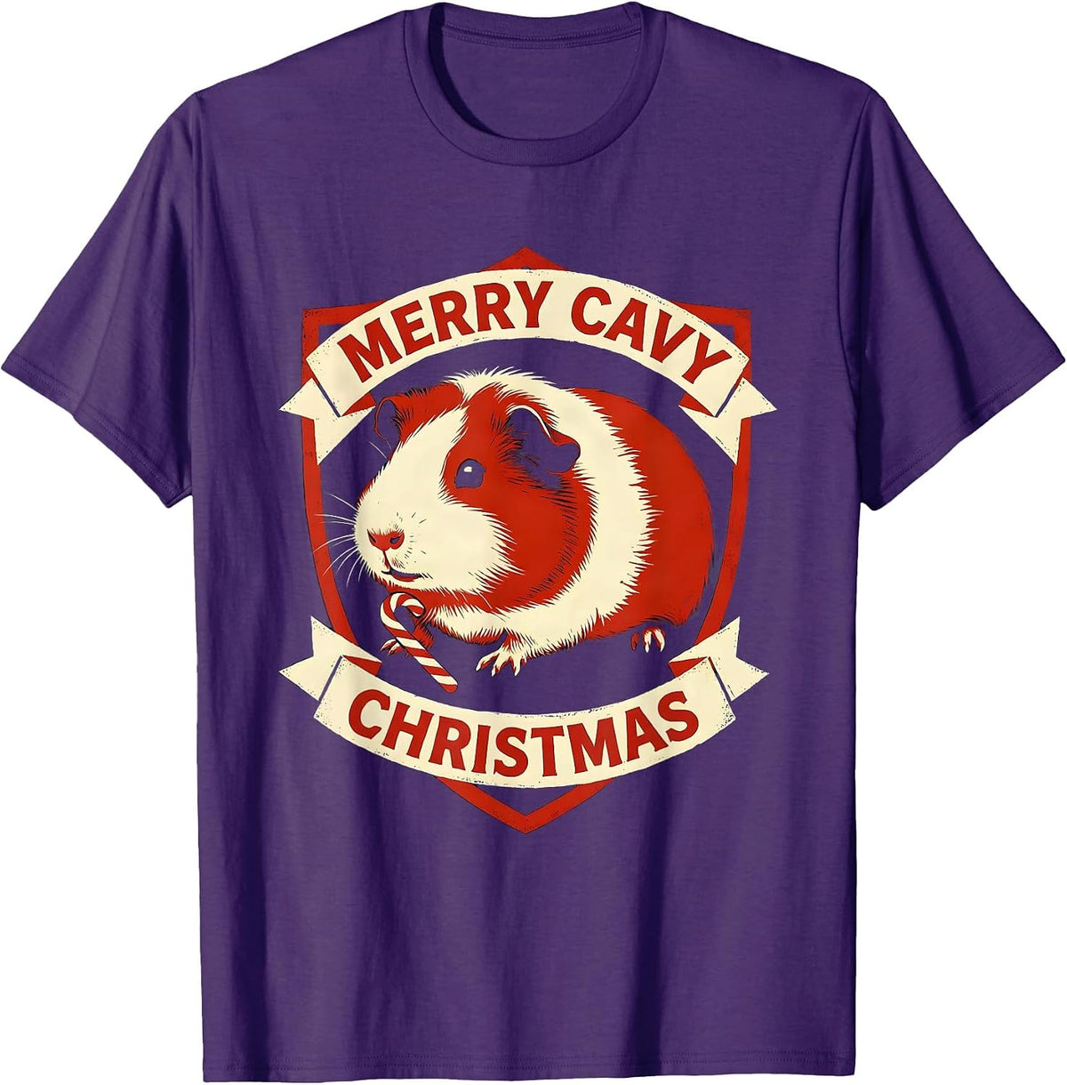 Men's Merry Cavy Christmas Funny Guinea Pig Pet Lover Holiday T-Shirt - Purple