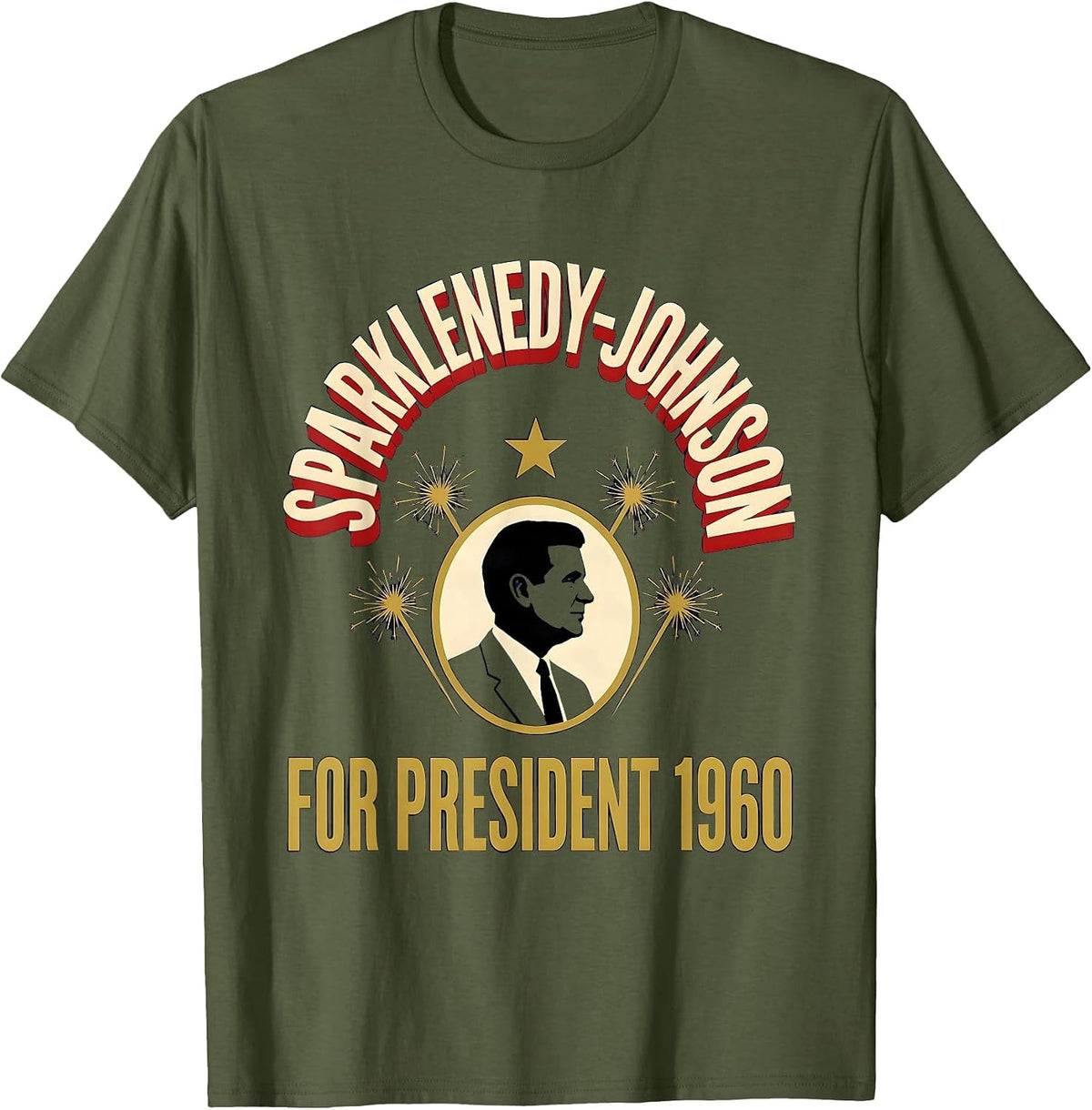 Men's Sparklenedy-Johnson For President 1960 Retro Political T-Shirt - Olive Green