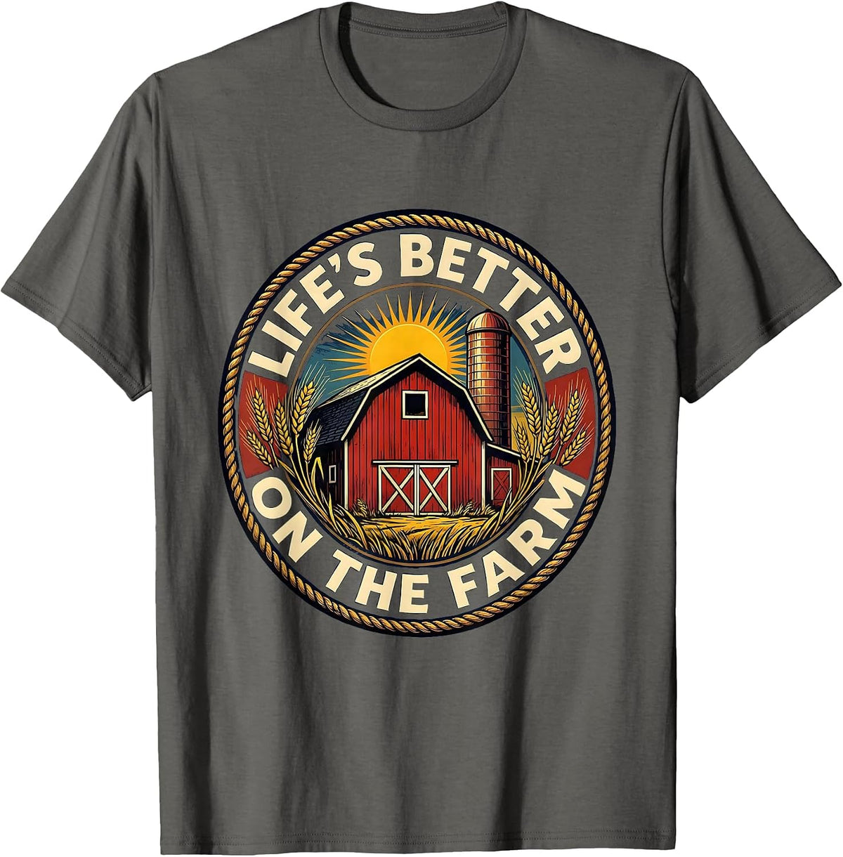 Life's Better On The Farm Country Living Design T-Shirt - Asphalt Grey