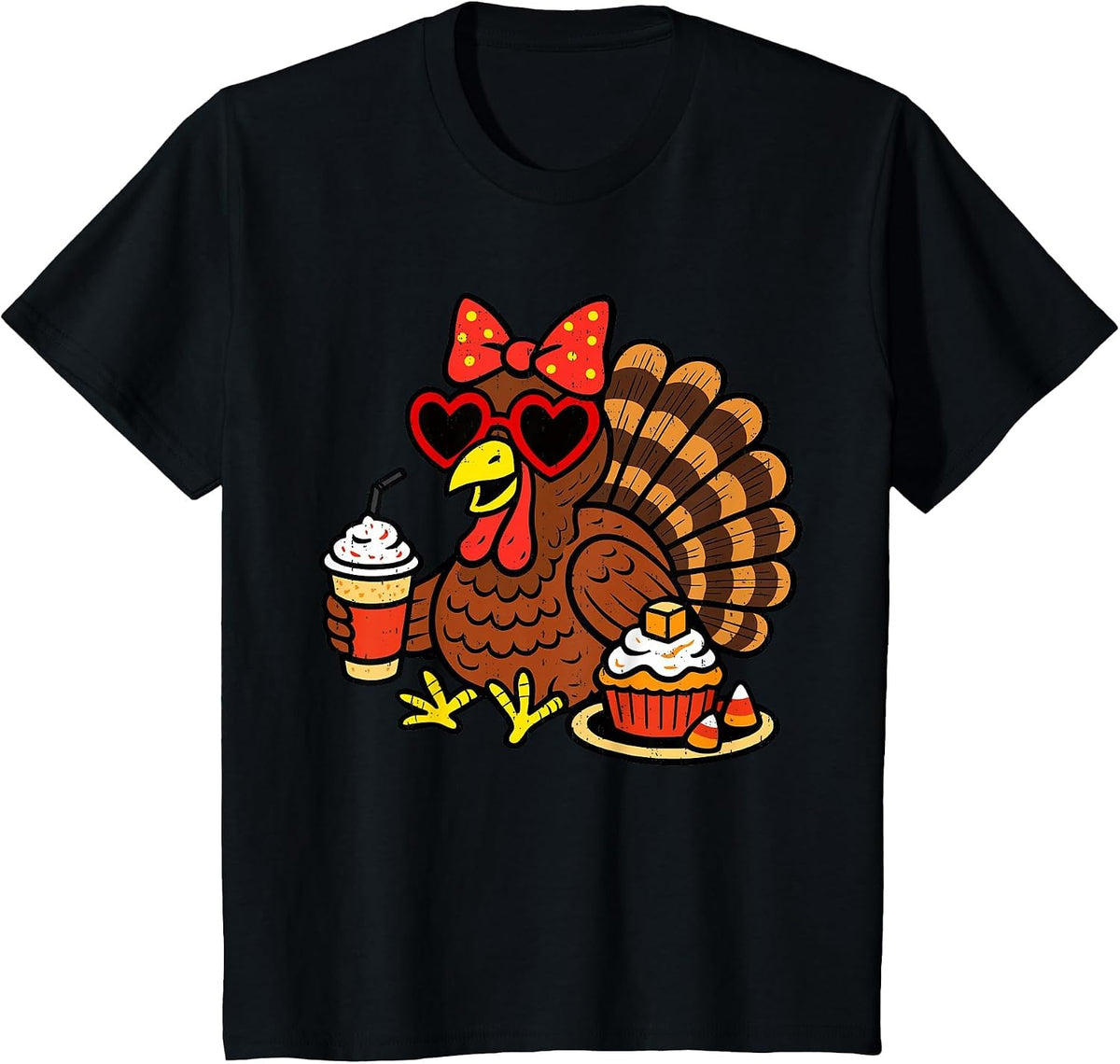 Funny Turkey Drinking Coffee Fall Thanksgiving Costume Women T-Shirt - Black