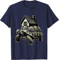 Tortoise Tiny House Carrier Cute Turtle Graphic T-Shirt - Navy Blue