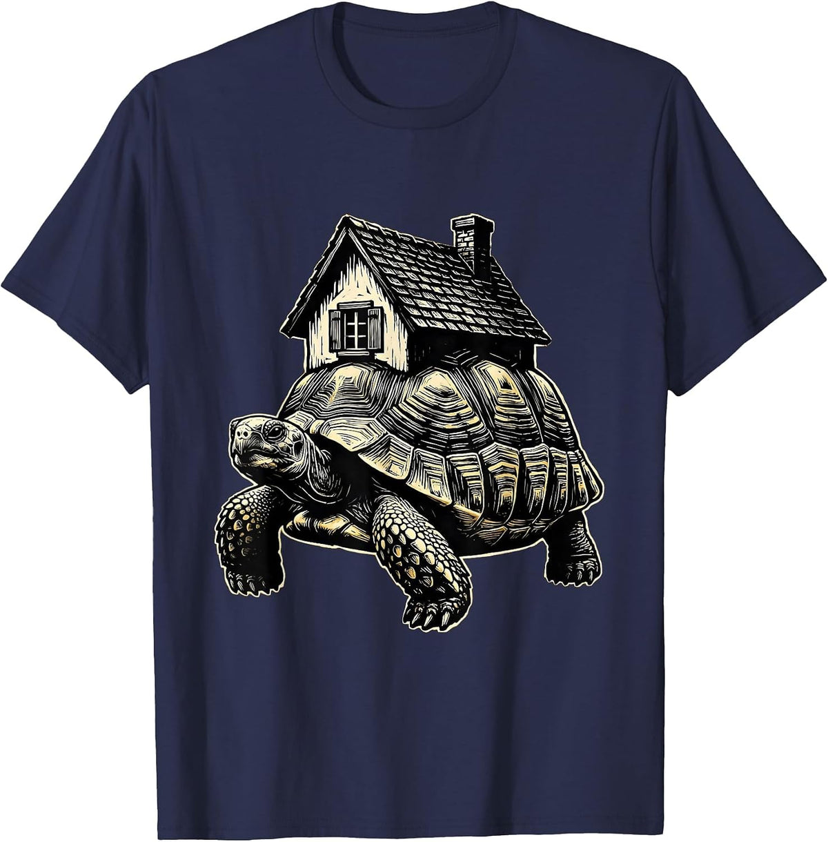 Tortoise Tiny House Carrier Cute Turtle Graphic T-Shirt - Navy Blue