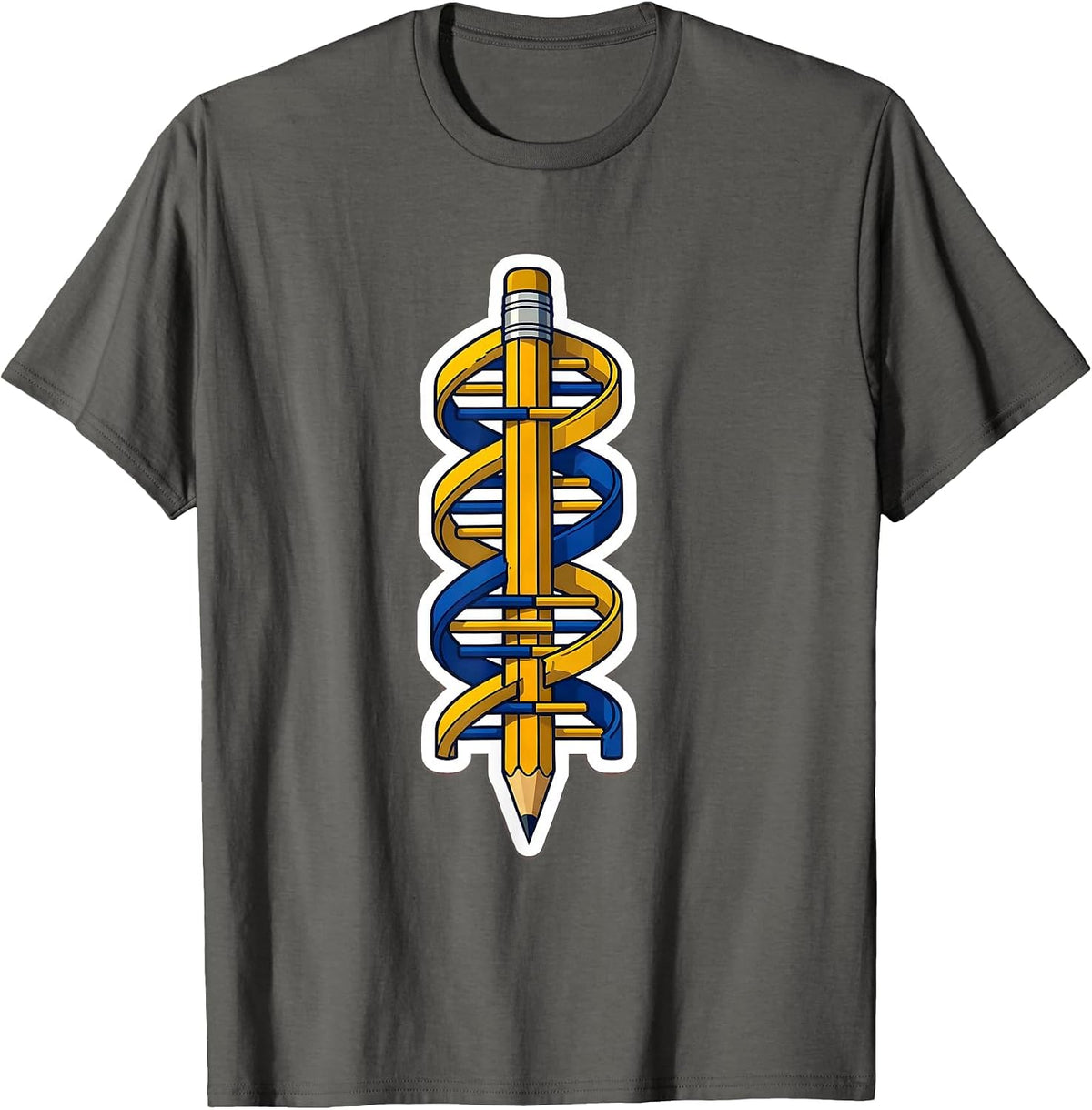 Men's DNA Helix Wrapped Around a Pencil Science Art T-Shirt - Asphalt Grey