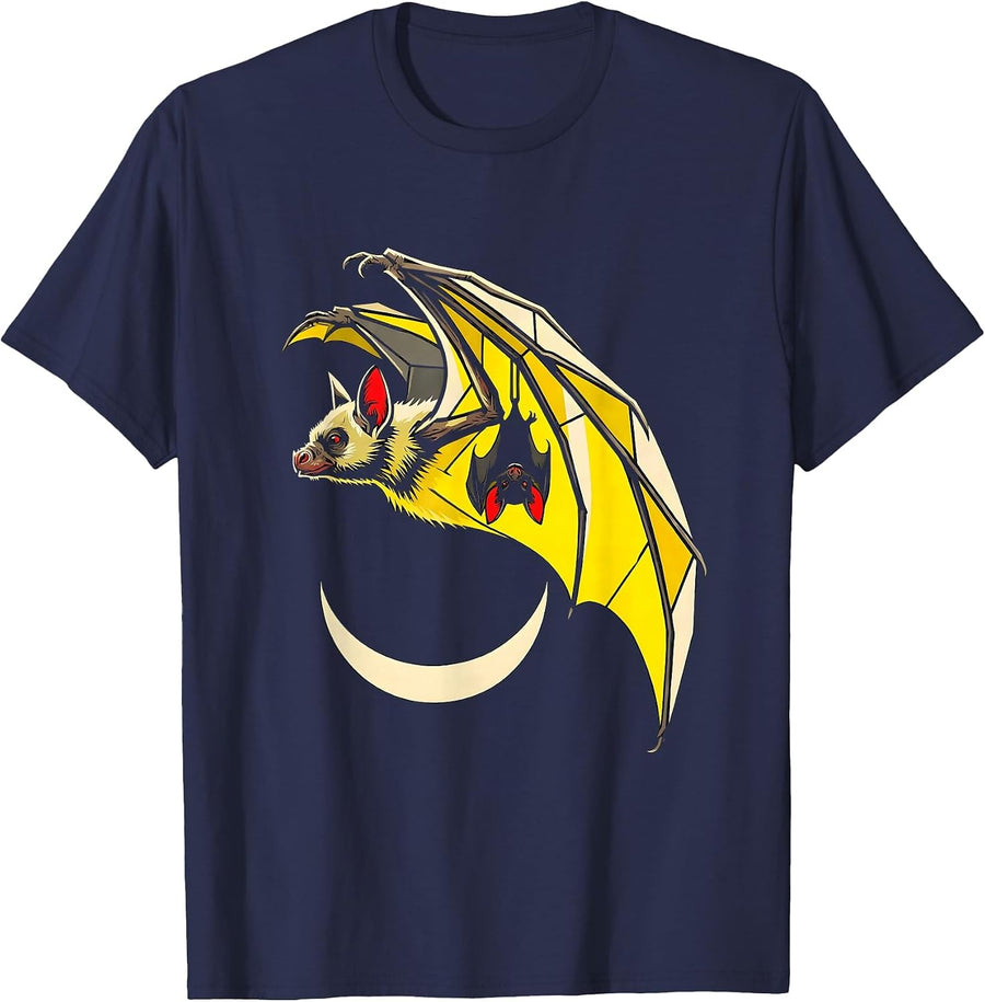 Bat Silhouette Stencil Graphic Wildlife Conservation T-Shirt - Navy Blue