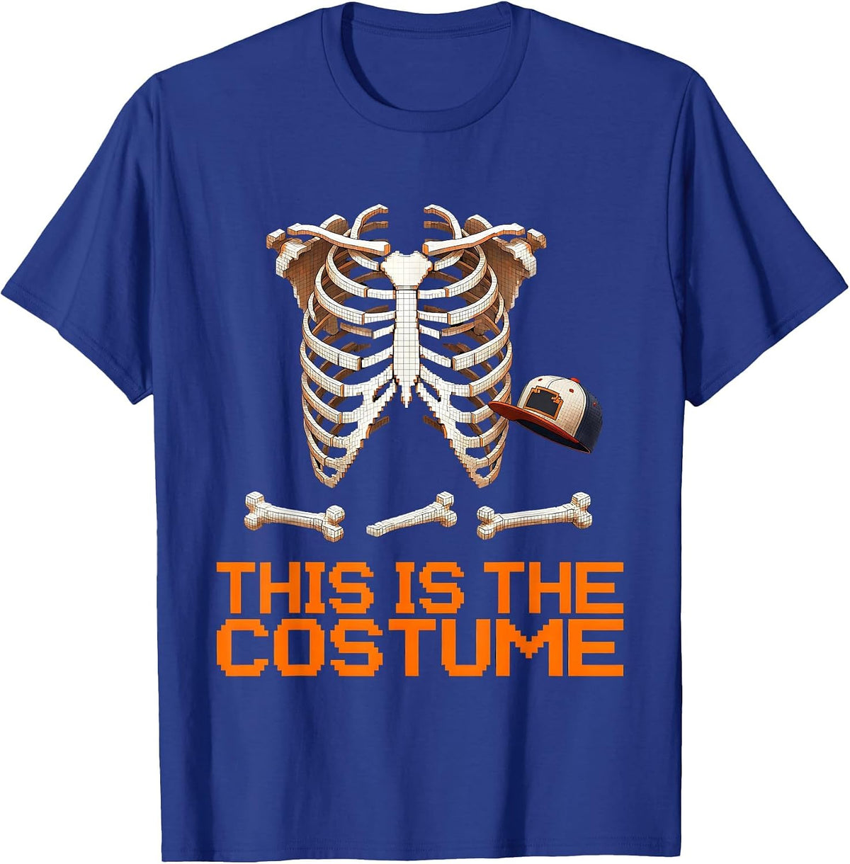 This Is The Costume Pixel Art Punk Rock Skeleton Halloween T-Shirt - Royal Blue