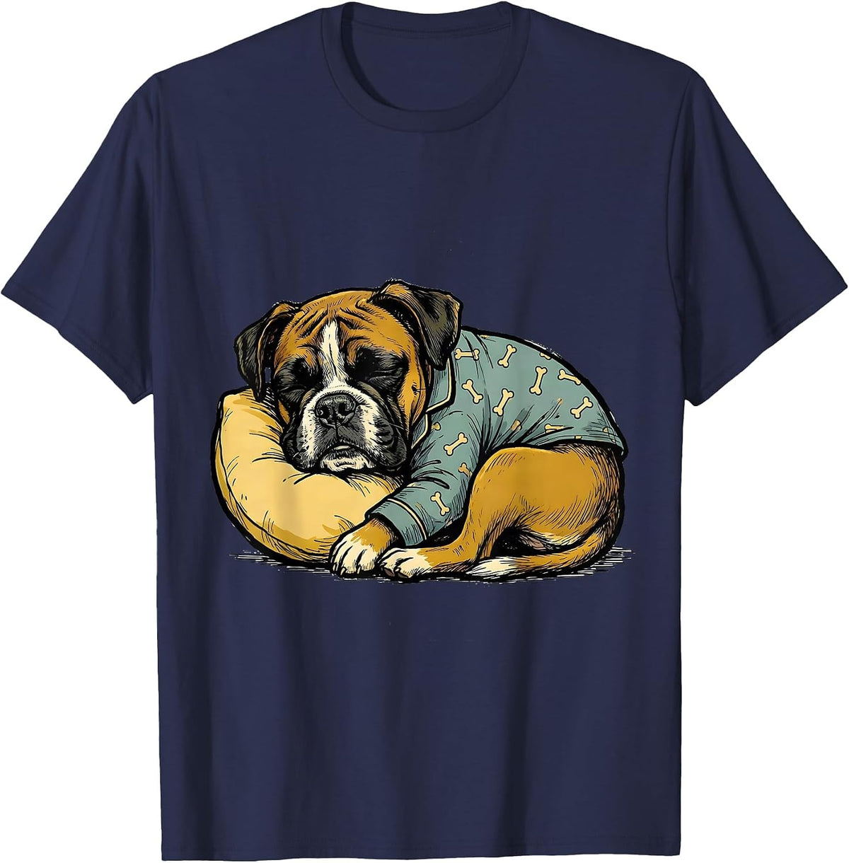Men's Sleepy Boxer Dog Cozy Pajama Animal Lover T-Shirt - Navy Blue