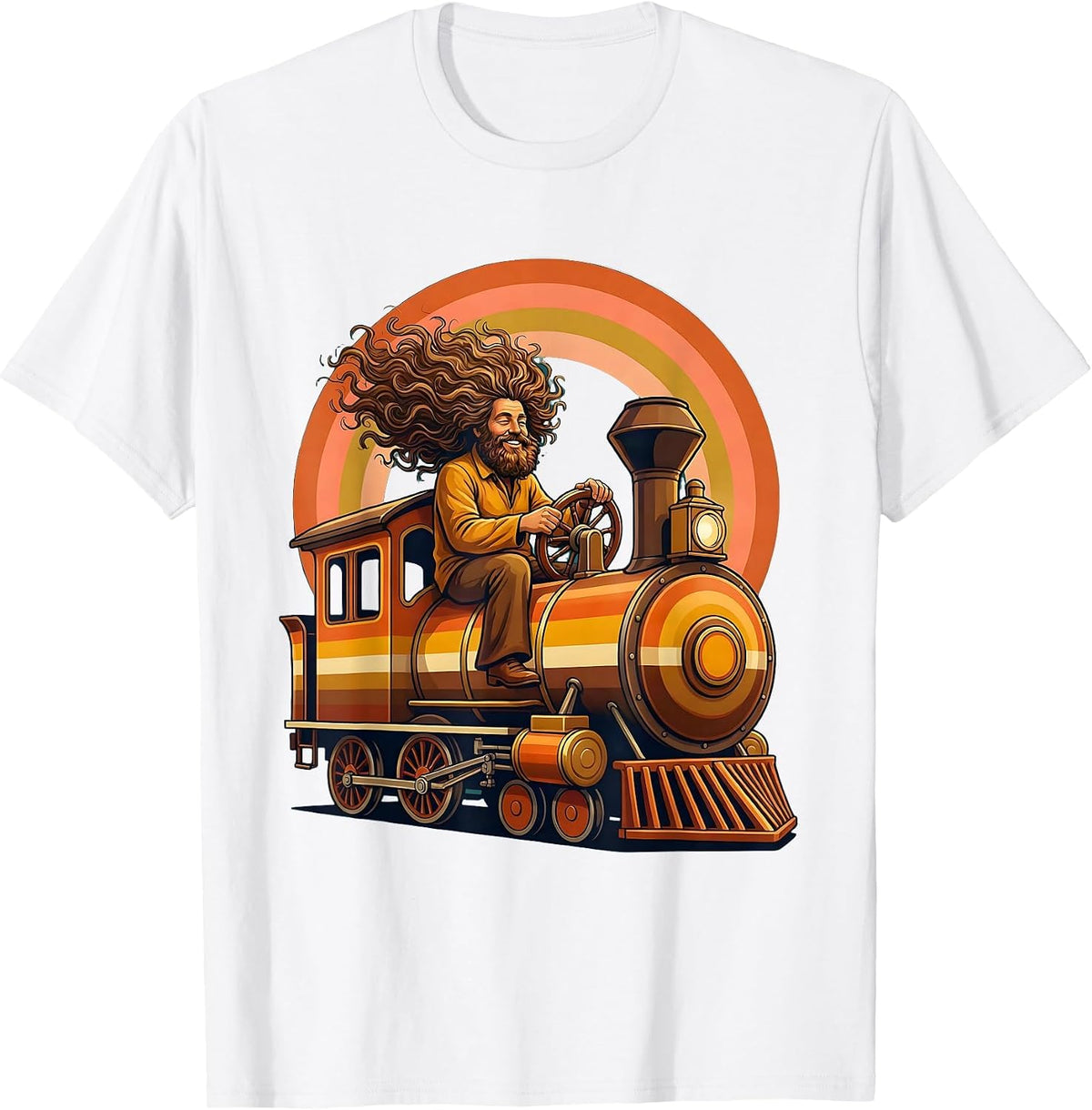 Wild-Haired Locomotive Engineer Graphic Tee T-Shirt - White