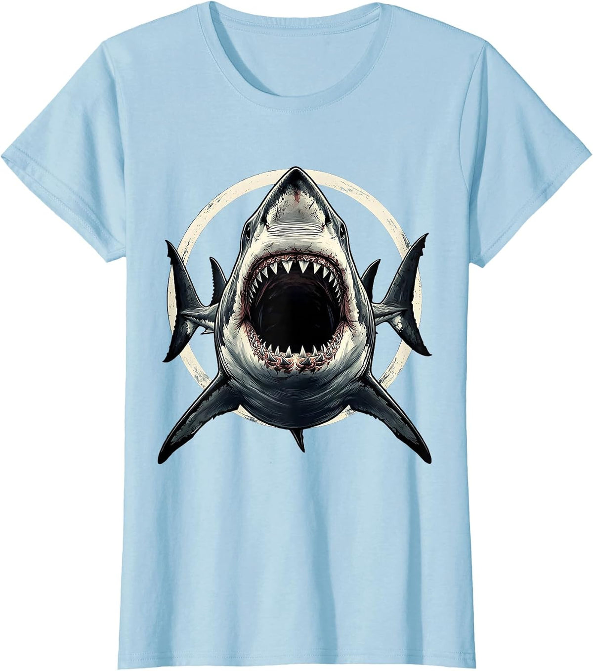 Women's Vintage Shark Jaw Attack Graphic Tee T-Shirt - Baby Blue