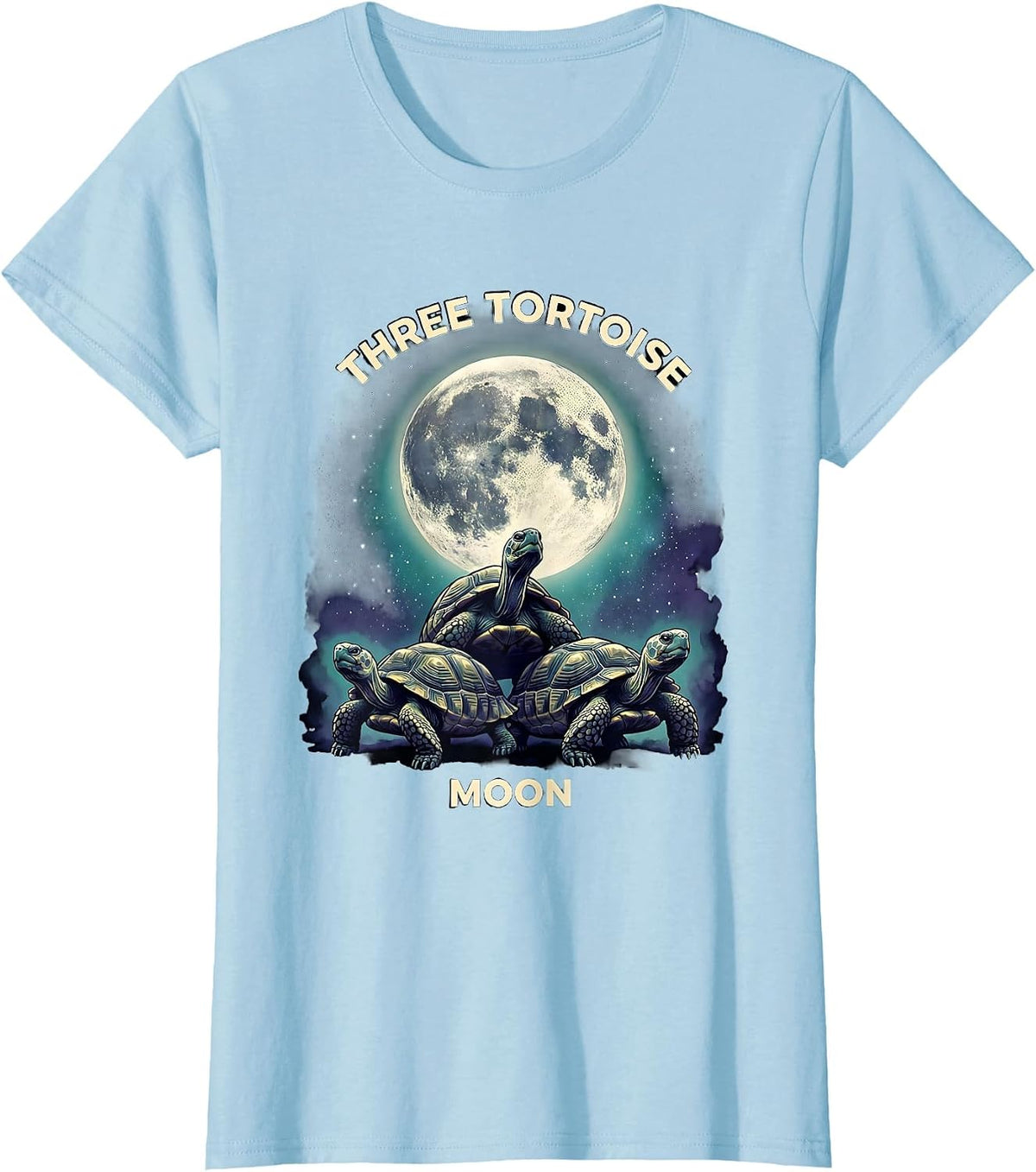 Three Tortoise Moon Funny Tortoise Lover Animal Meme Parody T-Shirt - Baby Blue